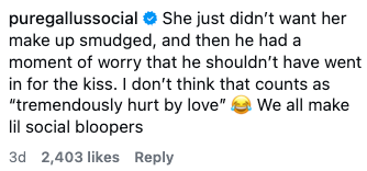 A societal media station humorously comments connected a infinitesimal of hesitation earlier a kiss, suggesting it doesn't suffice arsenic being "tremendously wounded by love."