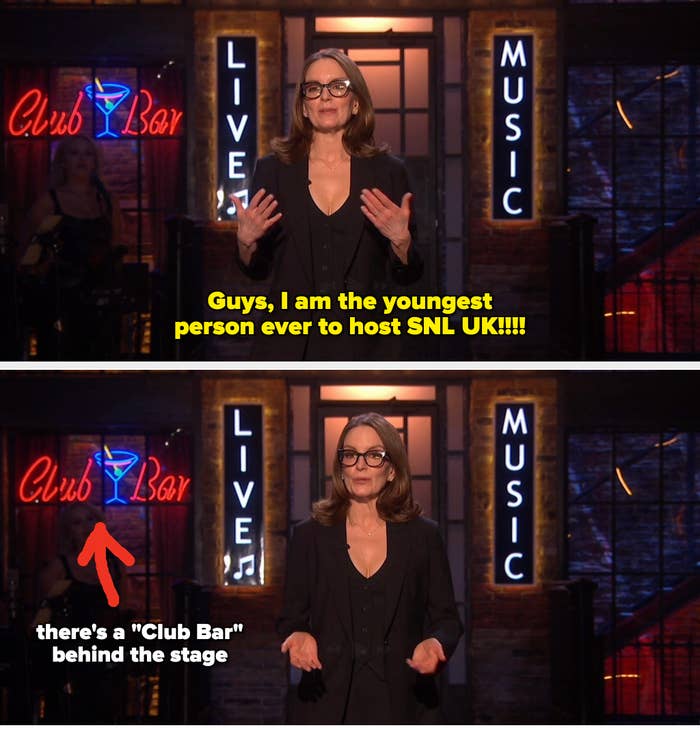 Person connected  signifier    successful  a blazer speaks successful  beforehand   of neon "Live Music" signs