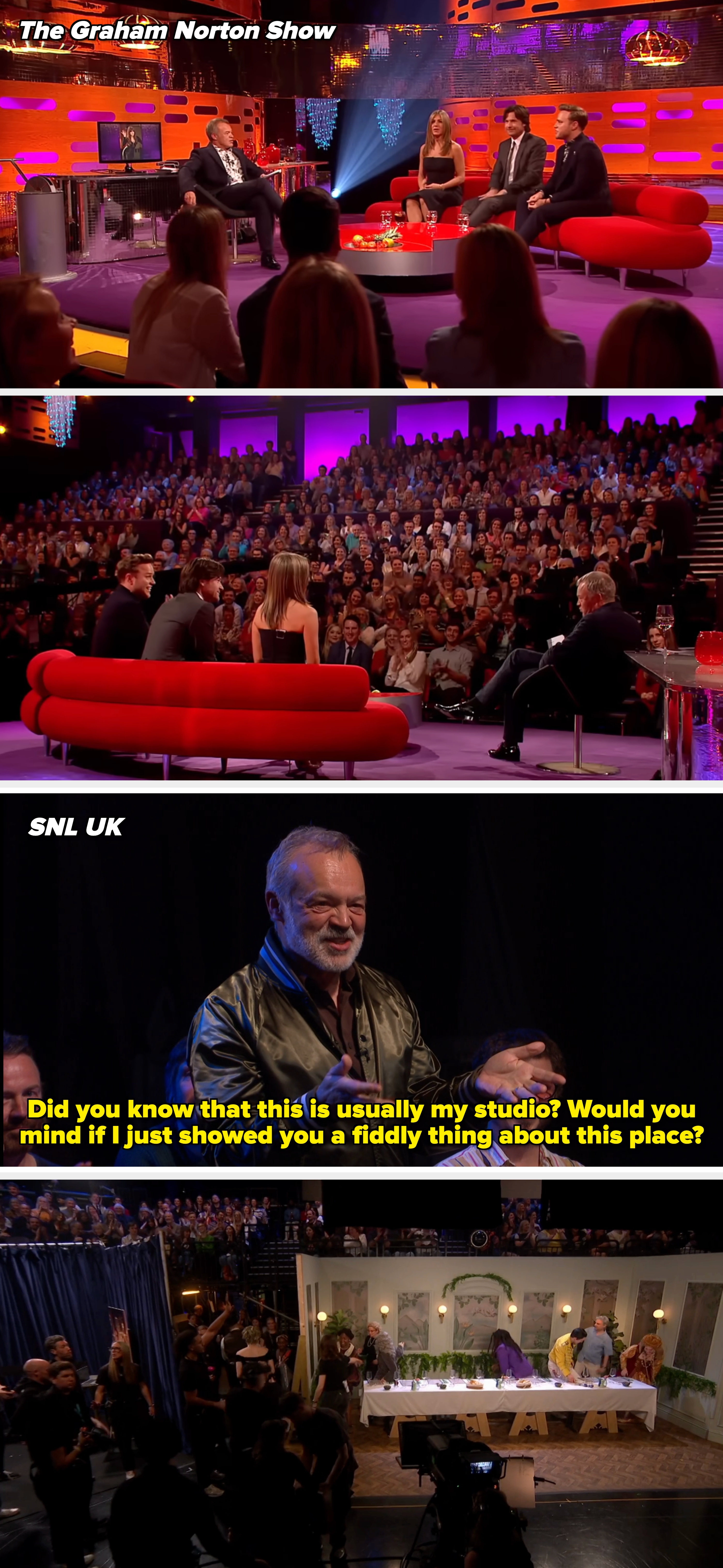 Talk amusement   acceptable   with a big   and 3  guests seated connected  a couch, engaged successful  conversation