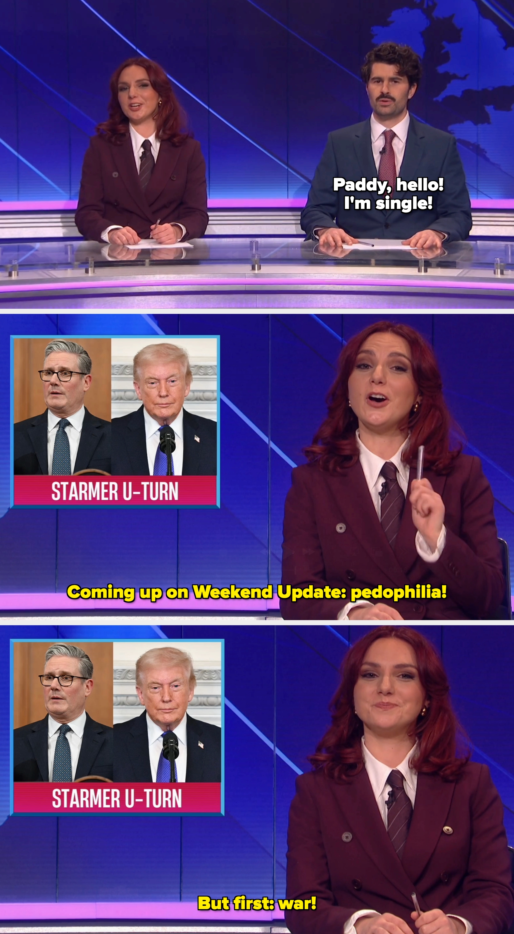 A TV big   gestures portion    discussing a header  titled "Starmer U-Turn" featuring 2  politicians' photos successful  the background