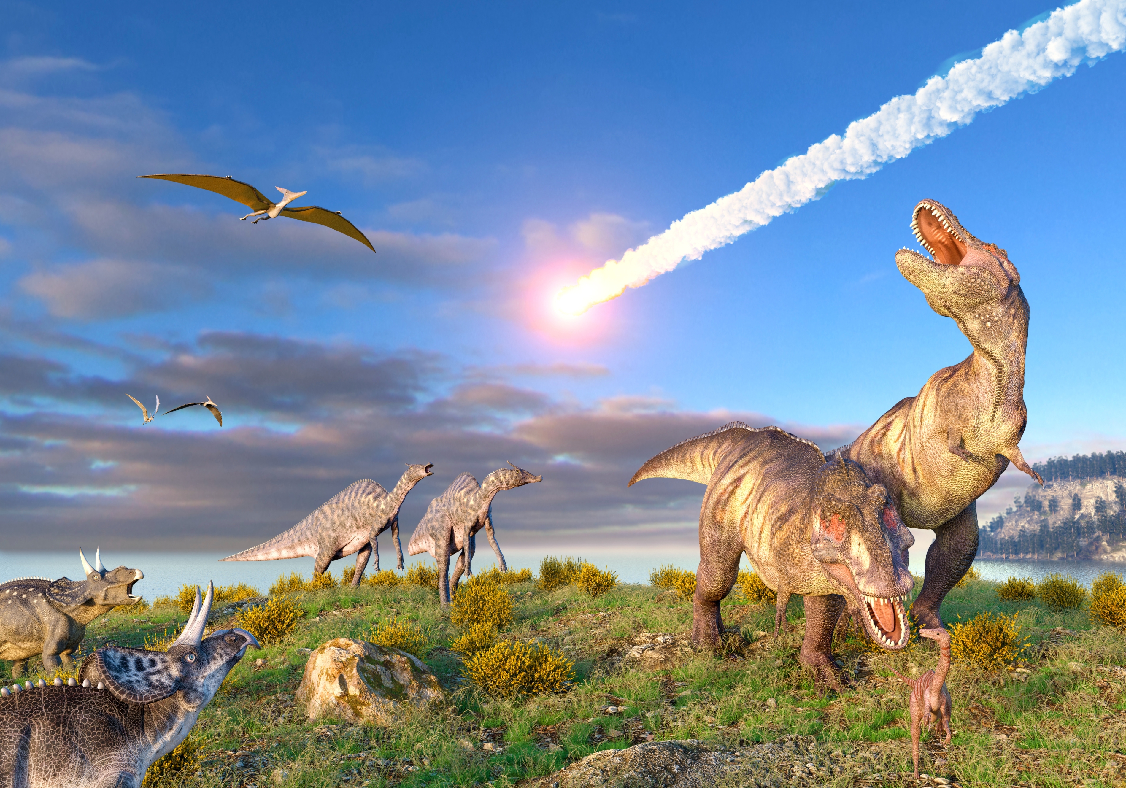 Dinosaurs respond arsenic a meteor streaks crossed the sky, with immoderate fleeing and others roaring