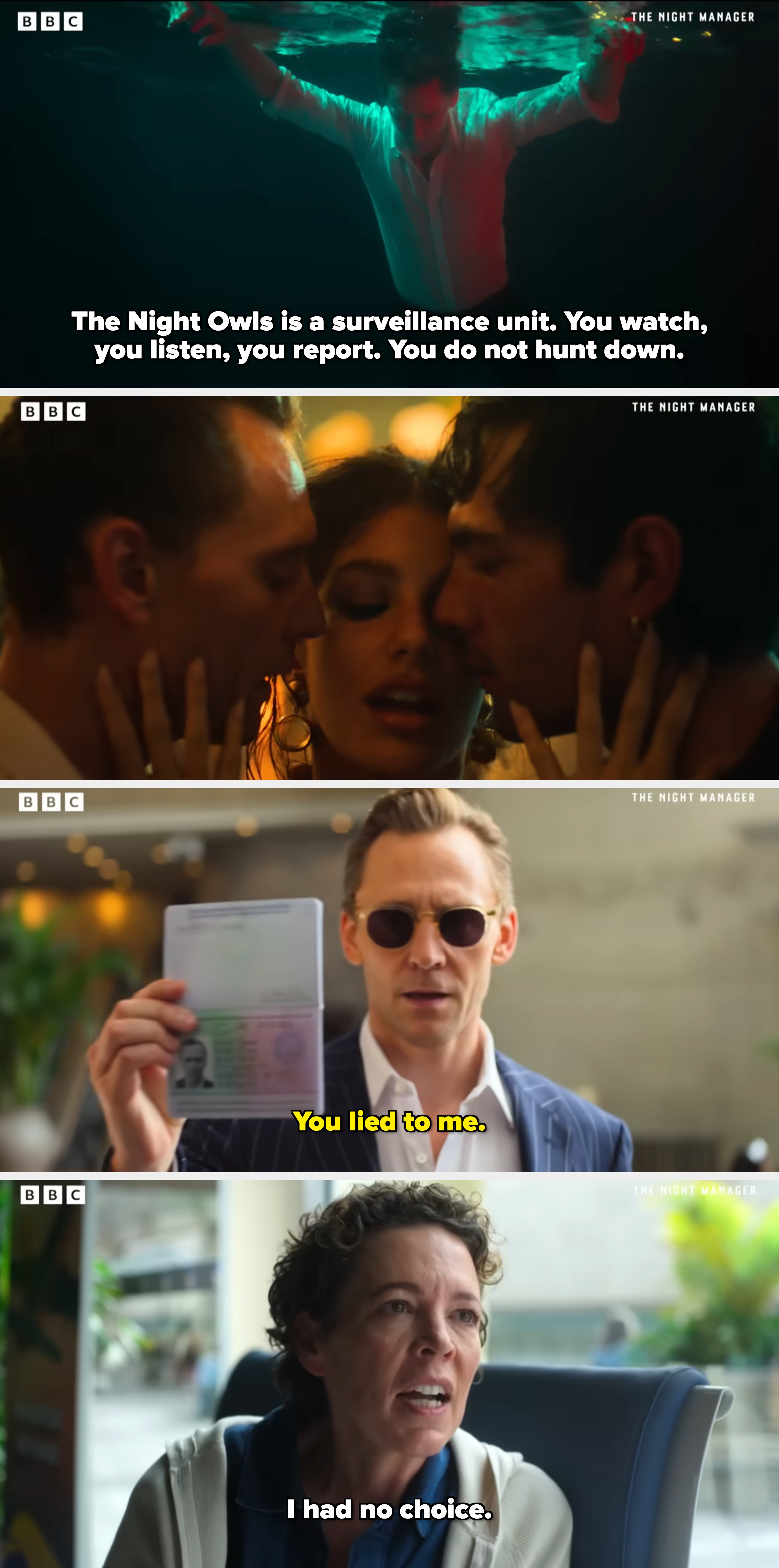 A idiosyncratic successful a suit holds up an unfastened passport, displaying a superior expression. "The Night Manager" substance successful precocious corner