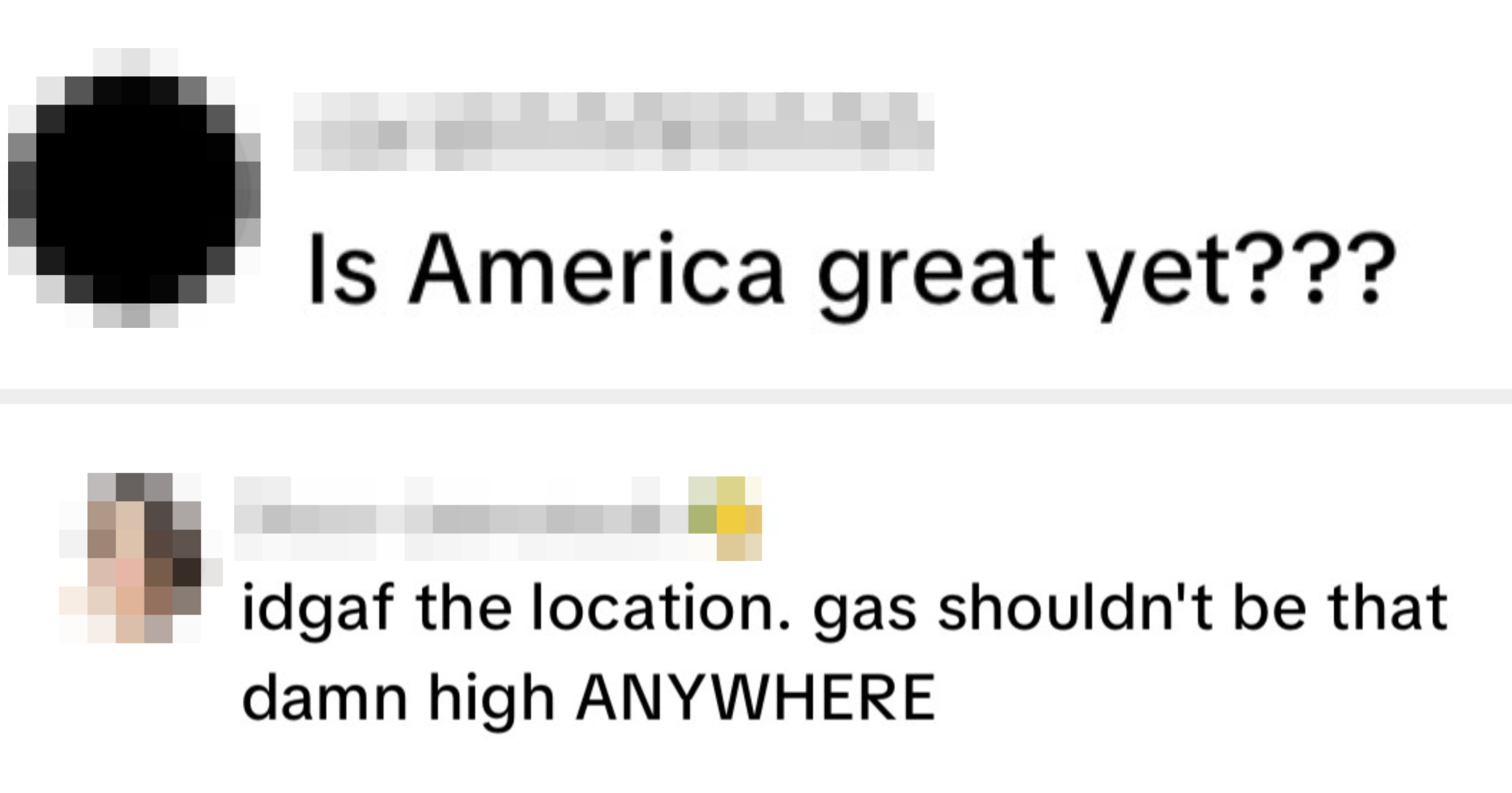 Comment asking, "Is America large  yet???" by user