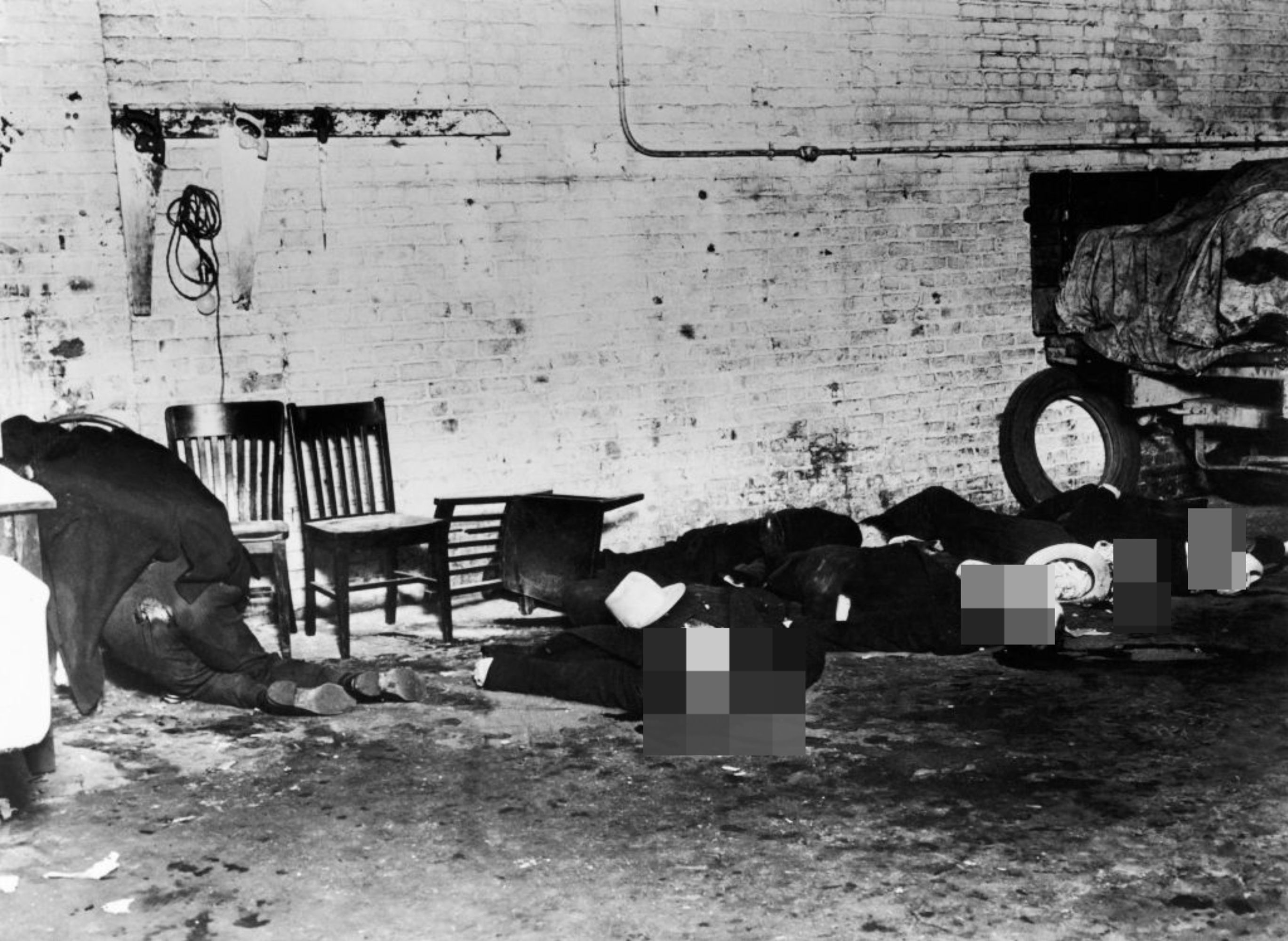 Historic transgression country with bodies lying connected the crushed successful a dimly lit warehouse-like mounting with chairs against a wall