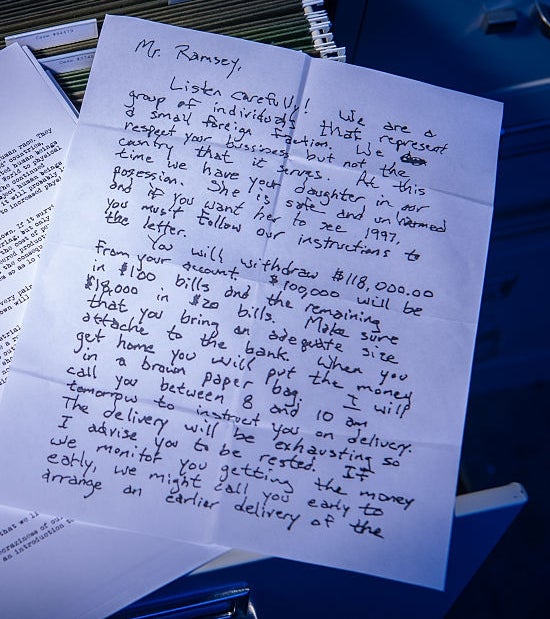 1 typed, 1 handwritten. The handwritten missive discusses a ransom involving $118,000