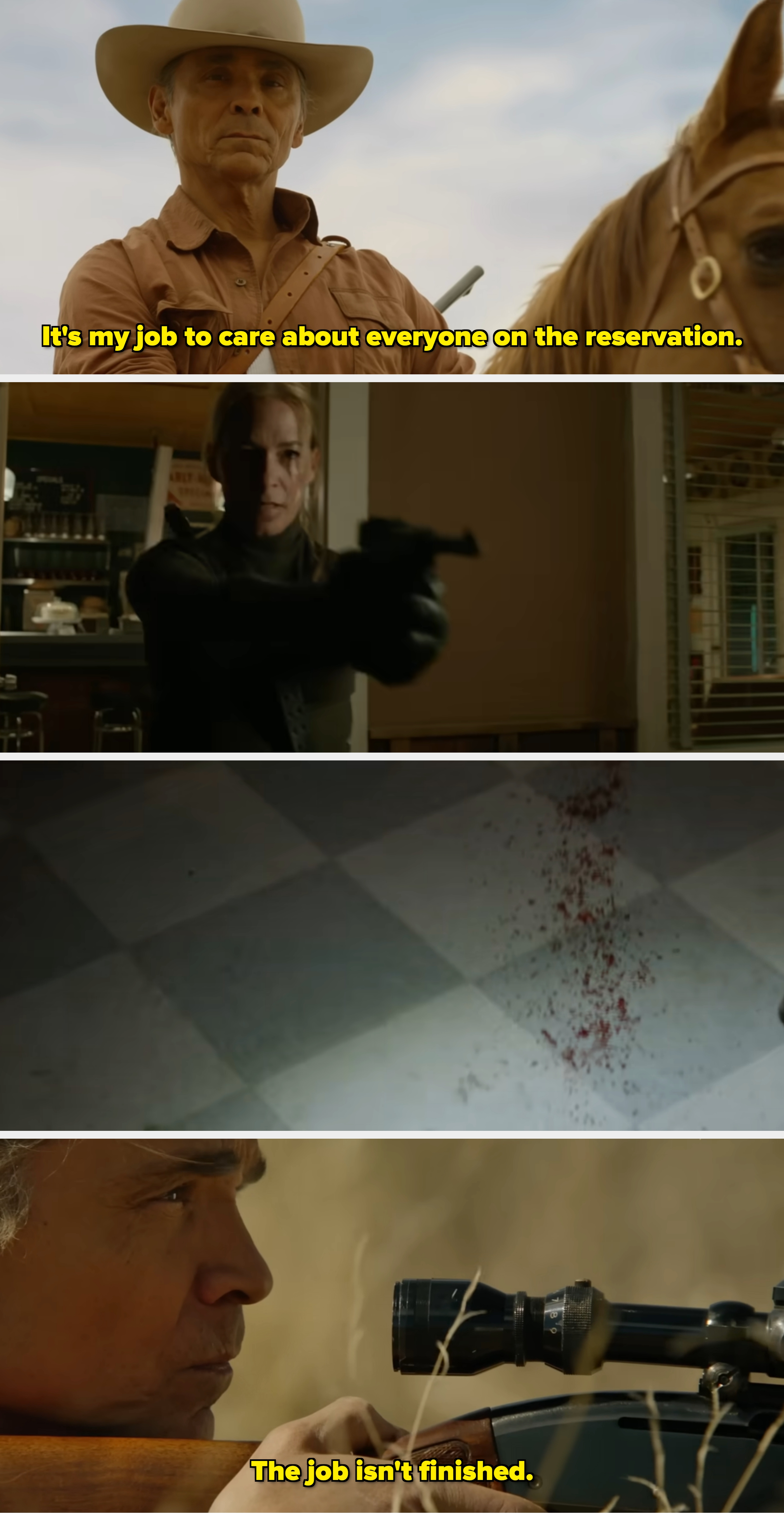 A idiosyncratic successful a cowboy chapeau and casual occidental attire rides a horse, acceptable against a wide entity backdrop