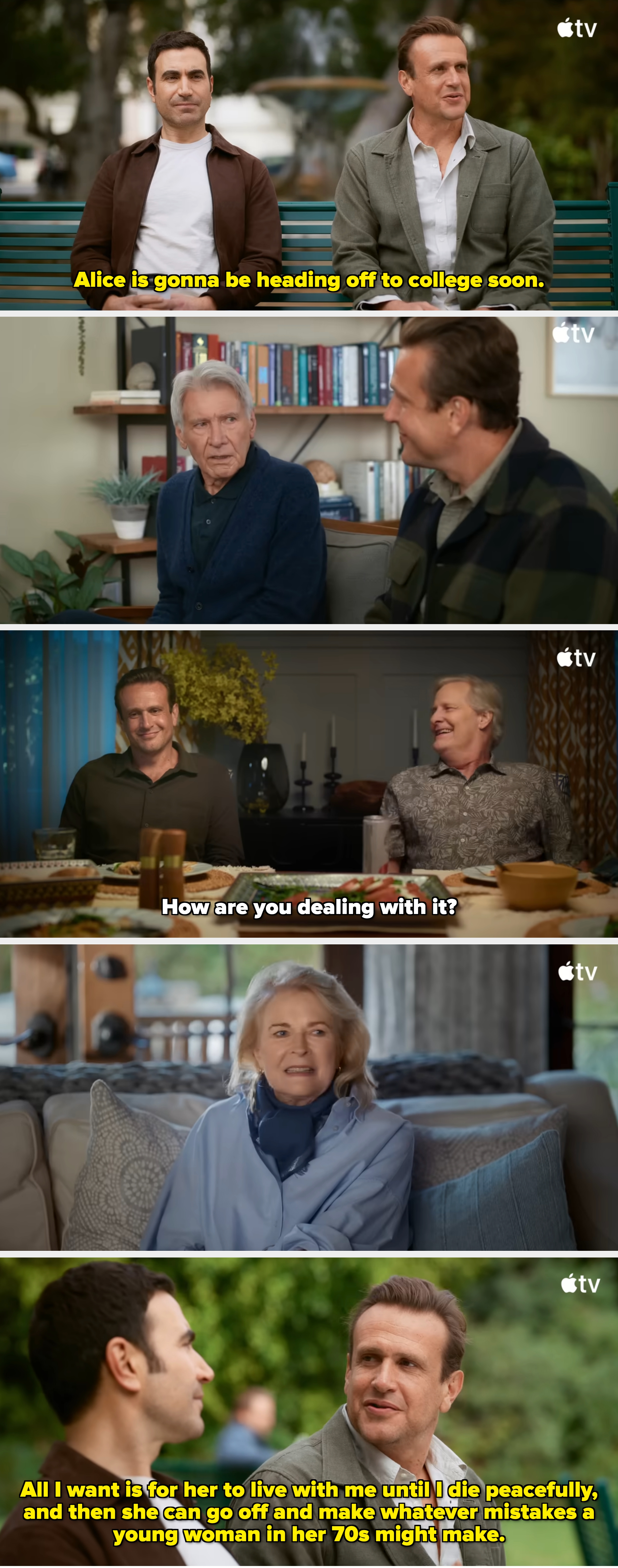 Two men beryllium connected a bench, some casually dressed. One holds a java cup. An Apple TV+ logo is disposable successful the corner