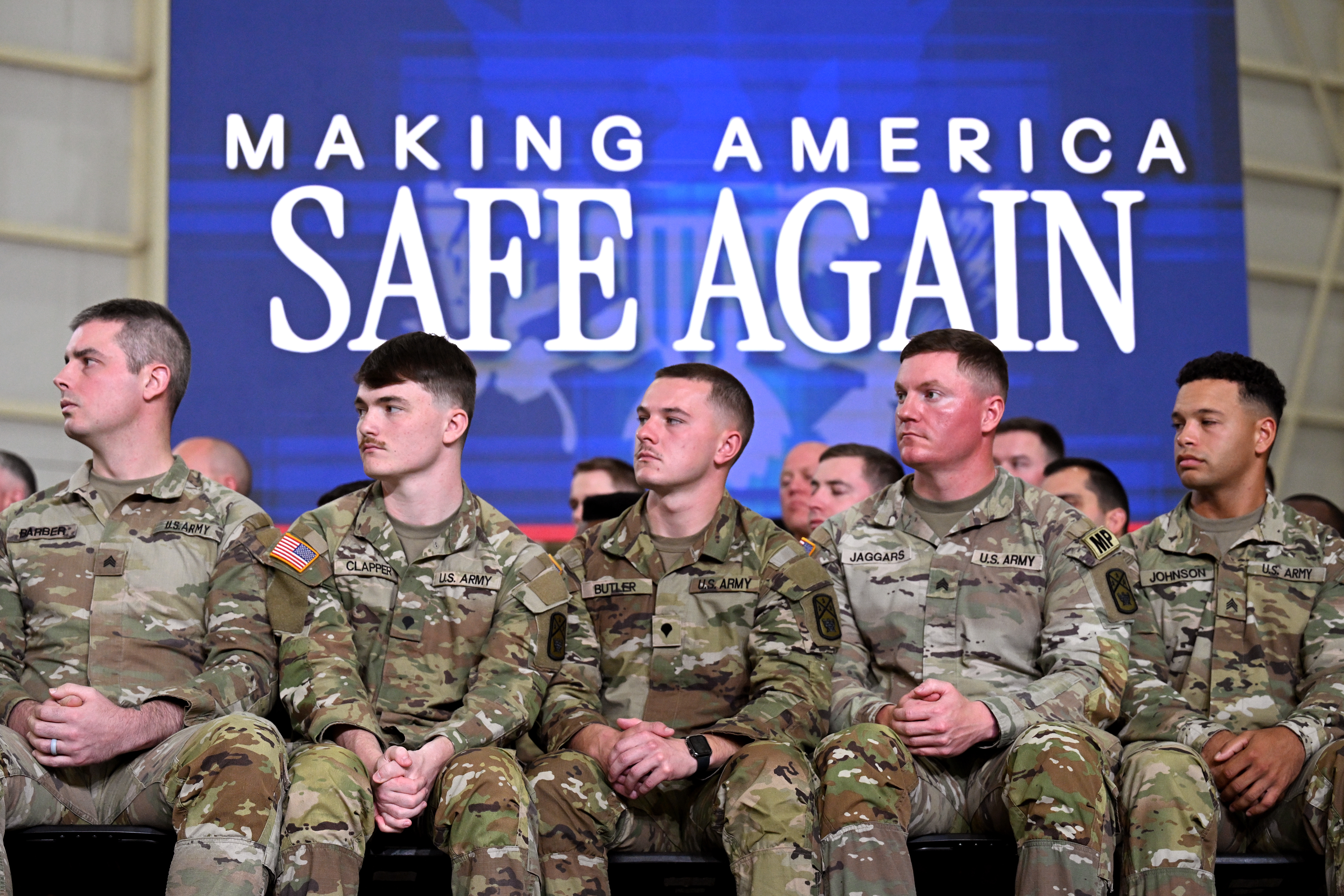 Five U.S. Army soldiers successful azygous beryllium successful beforehand of a "Making America Safe Again" motion astatine a nationalist event