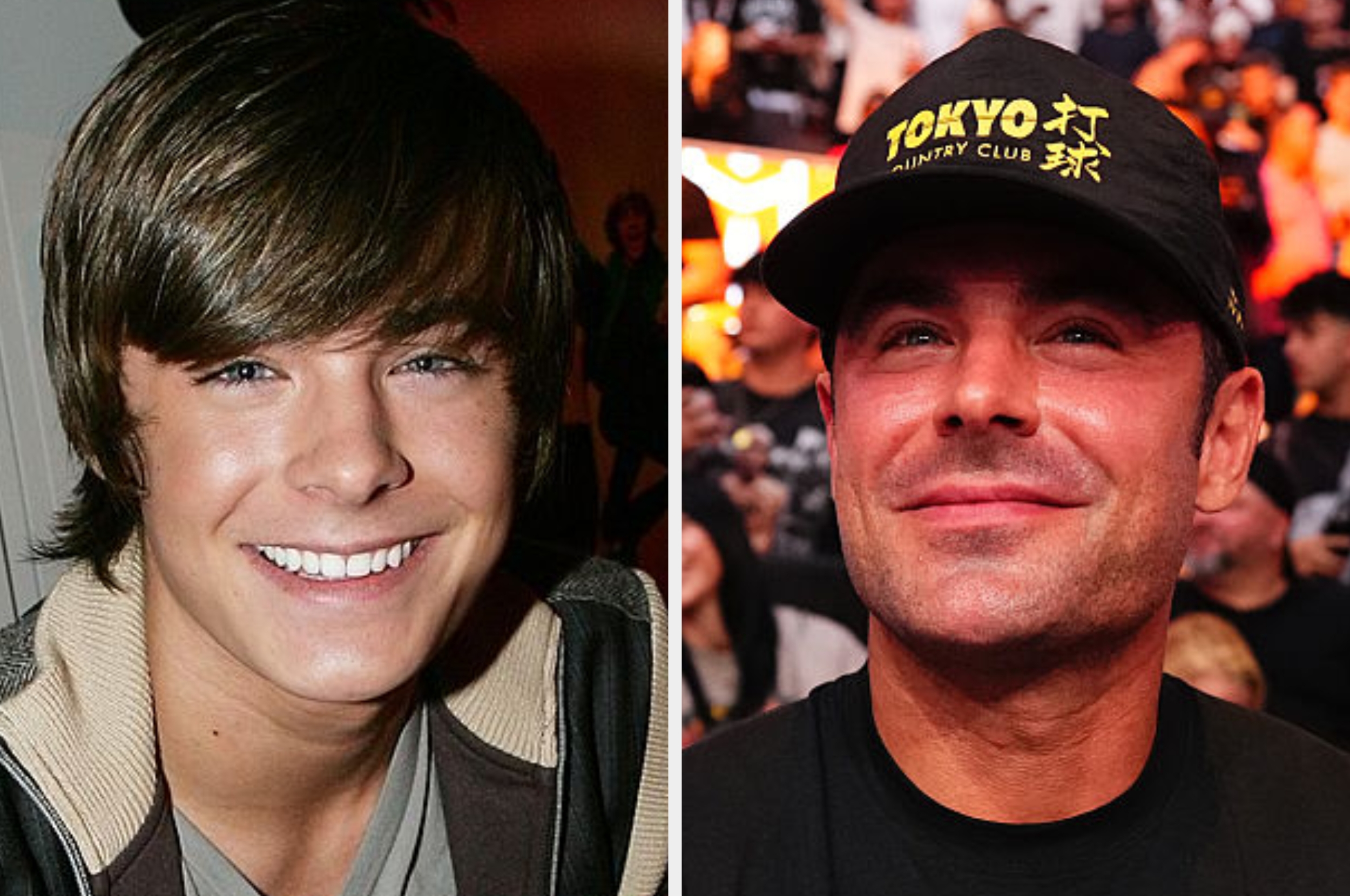 Two antithetic portraits of the aforesaid idiosyncratic astatine antithetic ages, smiling