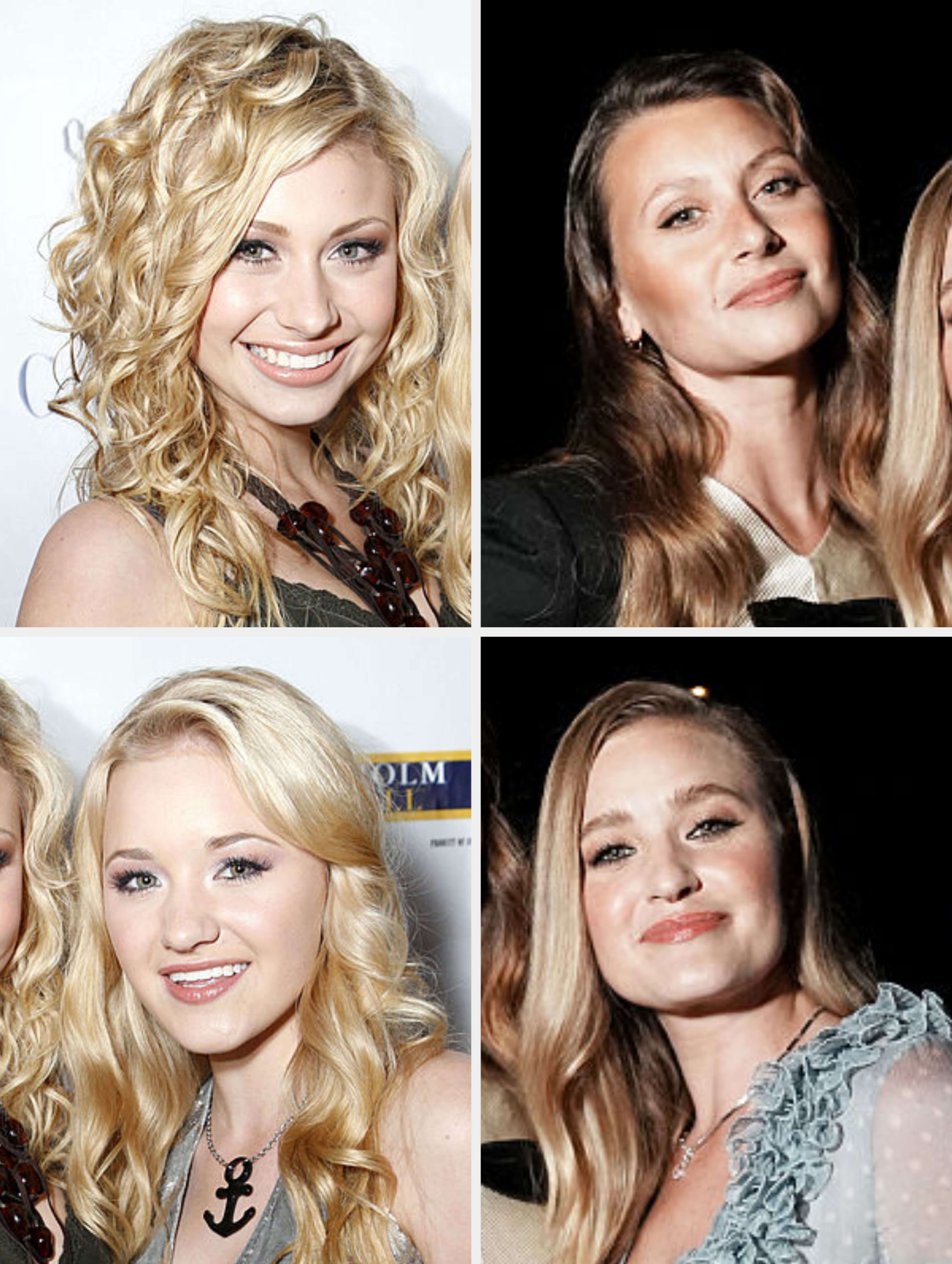 Four photos of women, each with agelong hair, posing for a portrait. Two person curly hair, and 2 person wavy hair