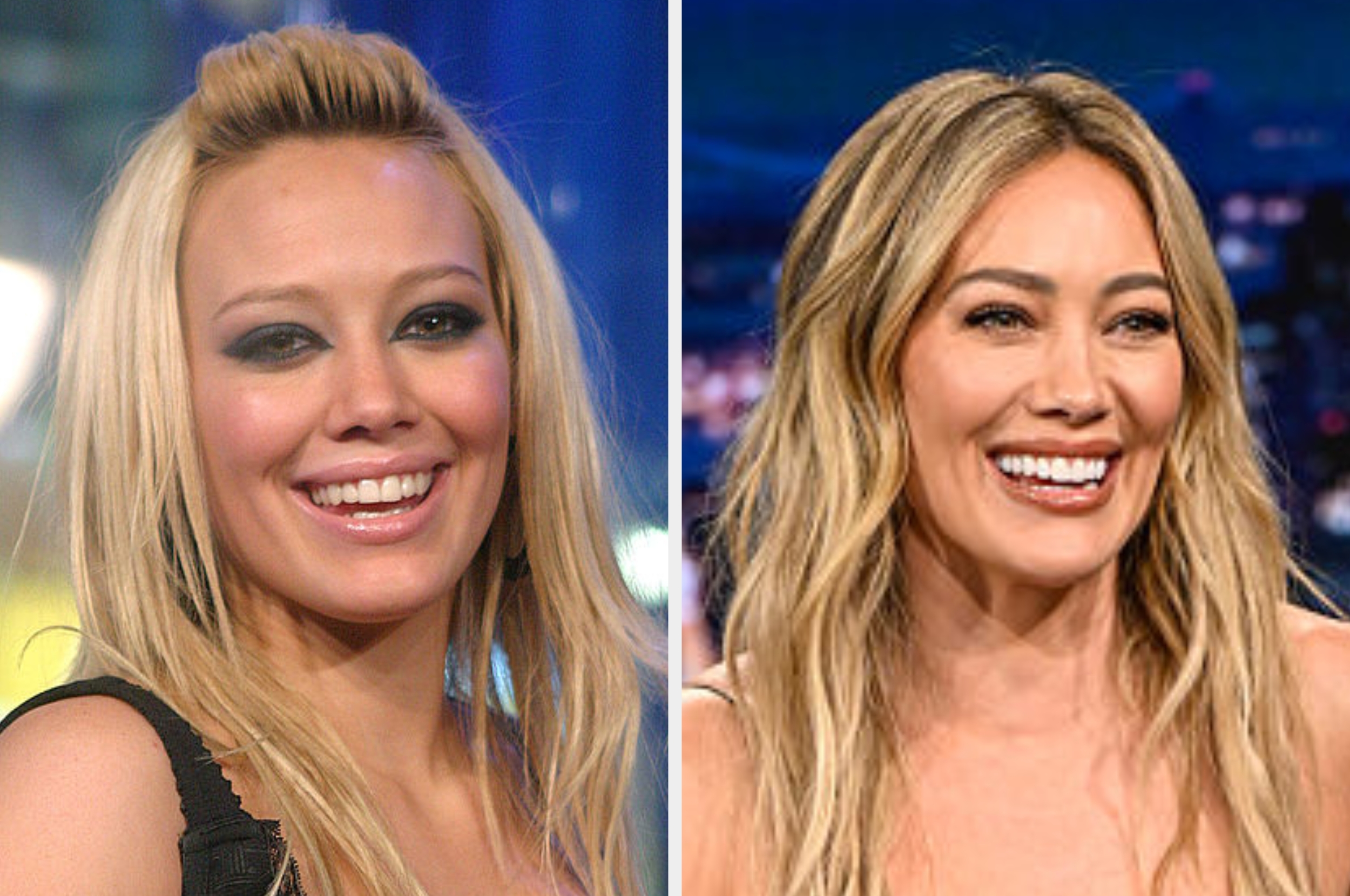 Two side-by-side photos of a smiling pistillate with agelong hairsbreadth astatine antithetic events