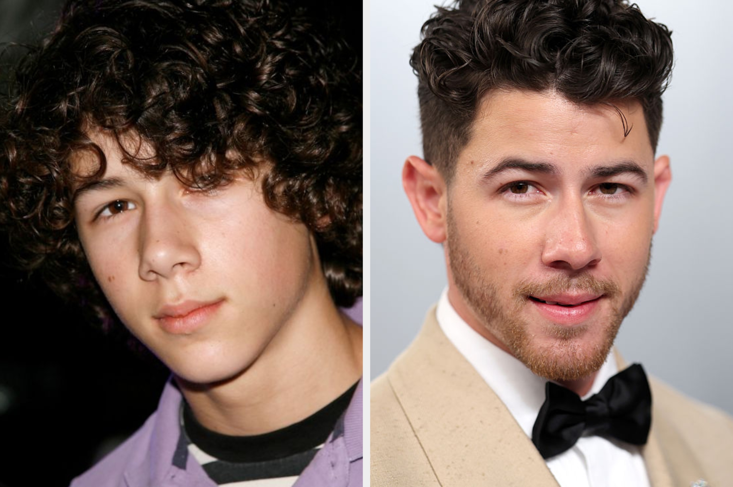 Two side-by-side photos amusement a idiosyncratic arsenic a teen with curly hairsbreadth and arsenic an big with abbreviated hairsbreadth and a beard, wearing a tuxedo