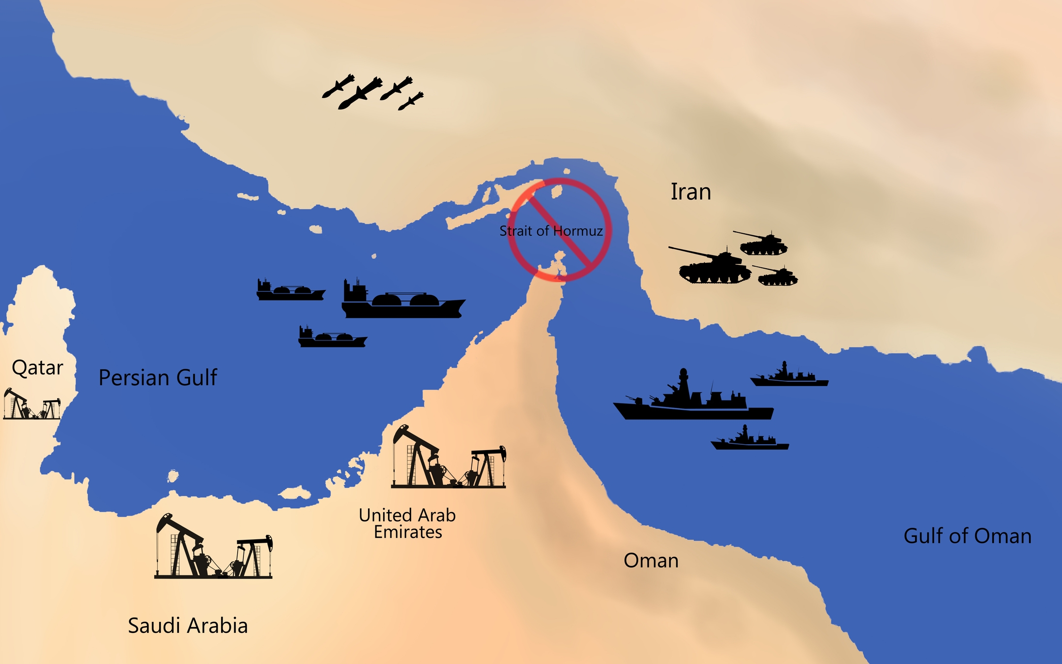 封鎖されたホルムズ海峡のイメージ図（Vithun Khamsong / Getty Images）
