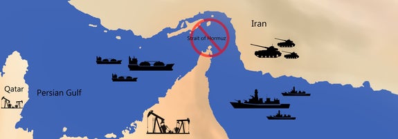 封鎖されたホルムズ海峡のイメージ図（Vithun Khamsong / Getty Images）