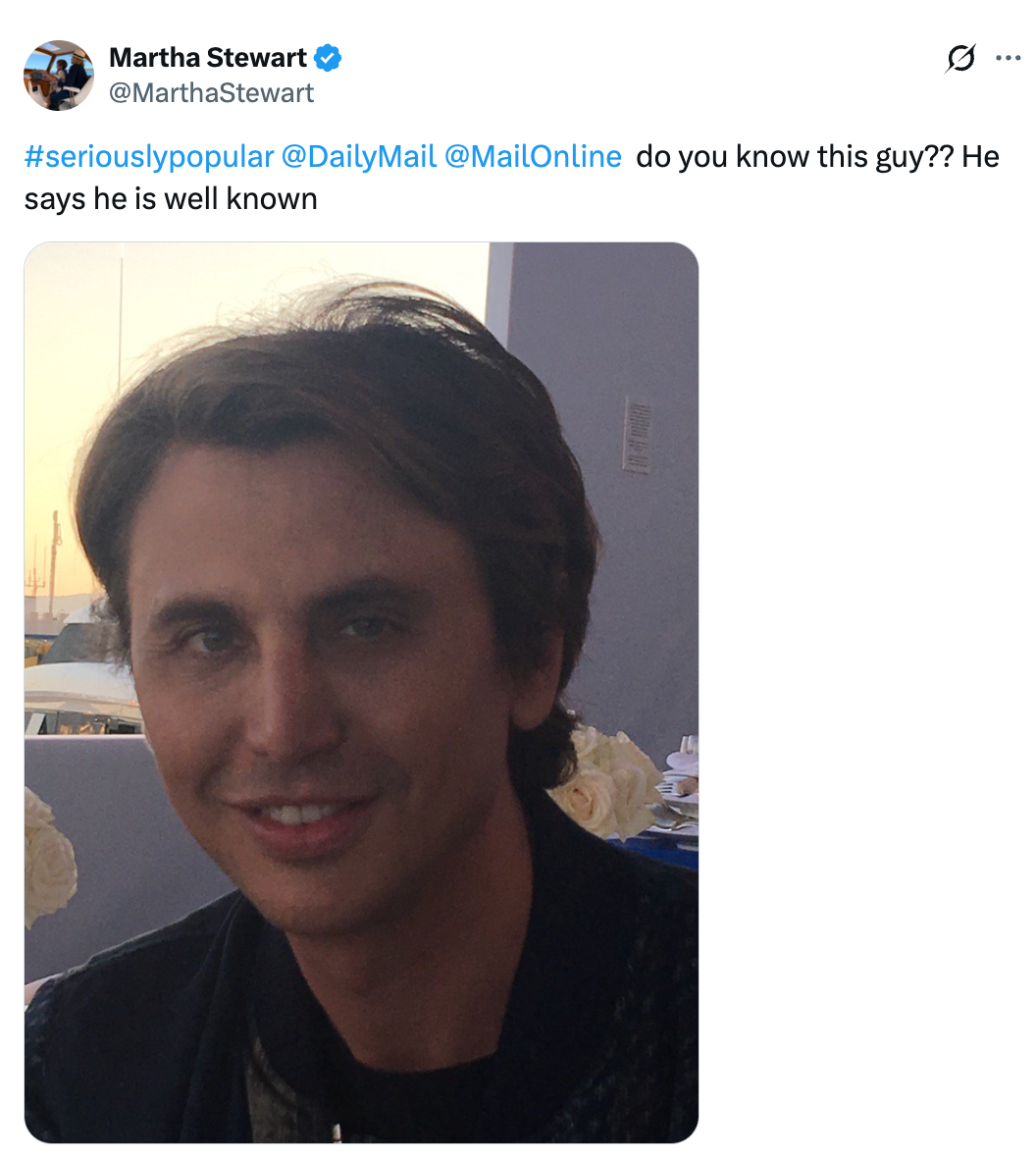 Smiling antheral with abbreviated hairsbreadth poses for a photograph astatine an event. He's mentioned successful a tweet by Martha Stewart asking if anyone knows who helium is