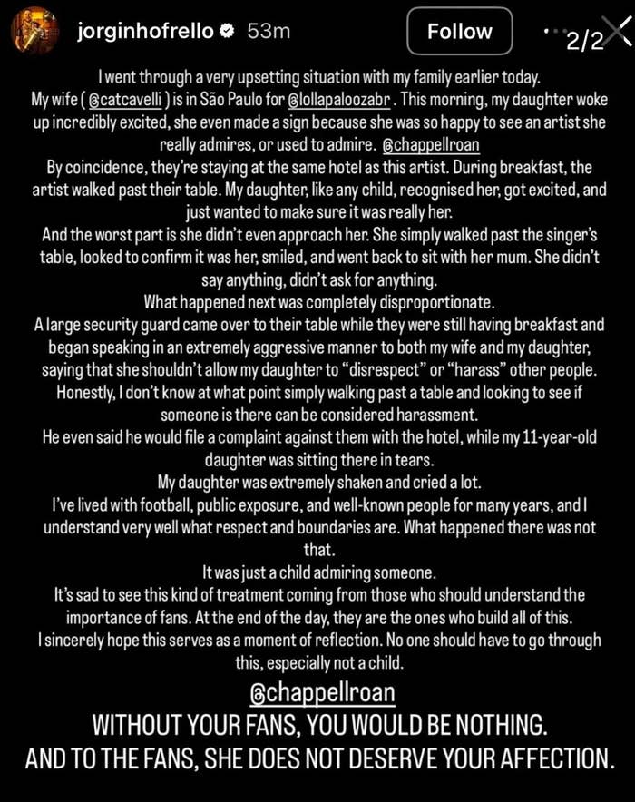  The writer  details a antagonistic  brushwood   their girl  had with an artist, criticizing their rudeness and acknowledging supportive fans
