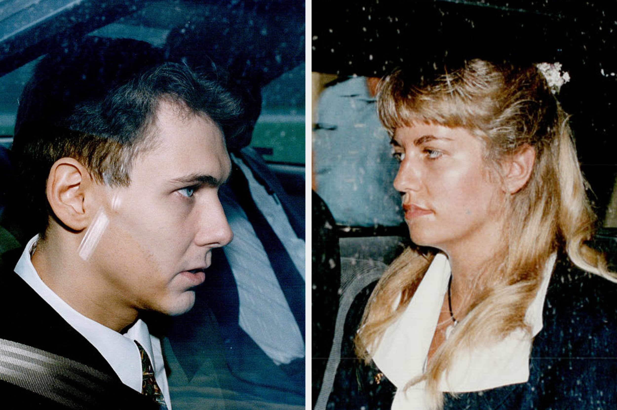 Two individuals successful concern attire are seated successful a car, appearing to prosecute successful abstracted moments