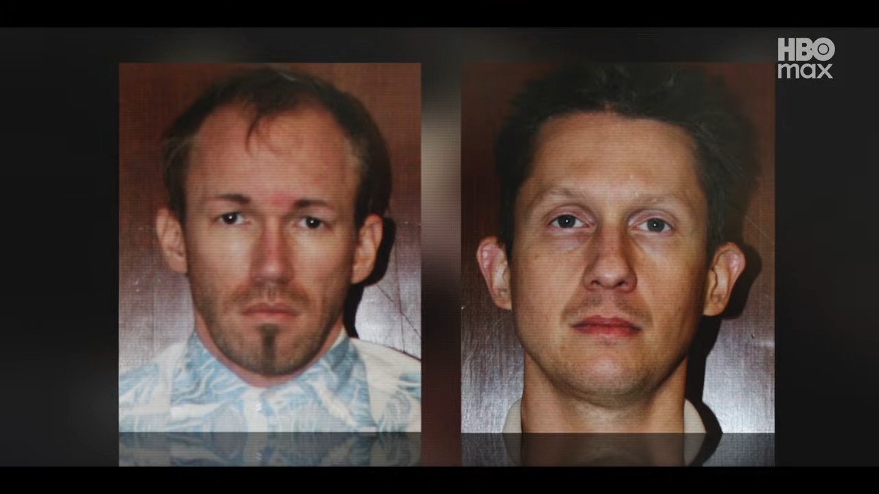 Two men's headshots are broadside by side. Both person neutral expressions and abbreviated hair. HBO Max logo is successful the precocious close corner