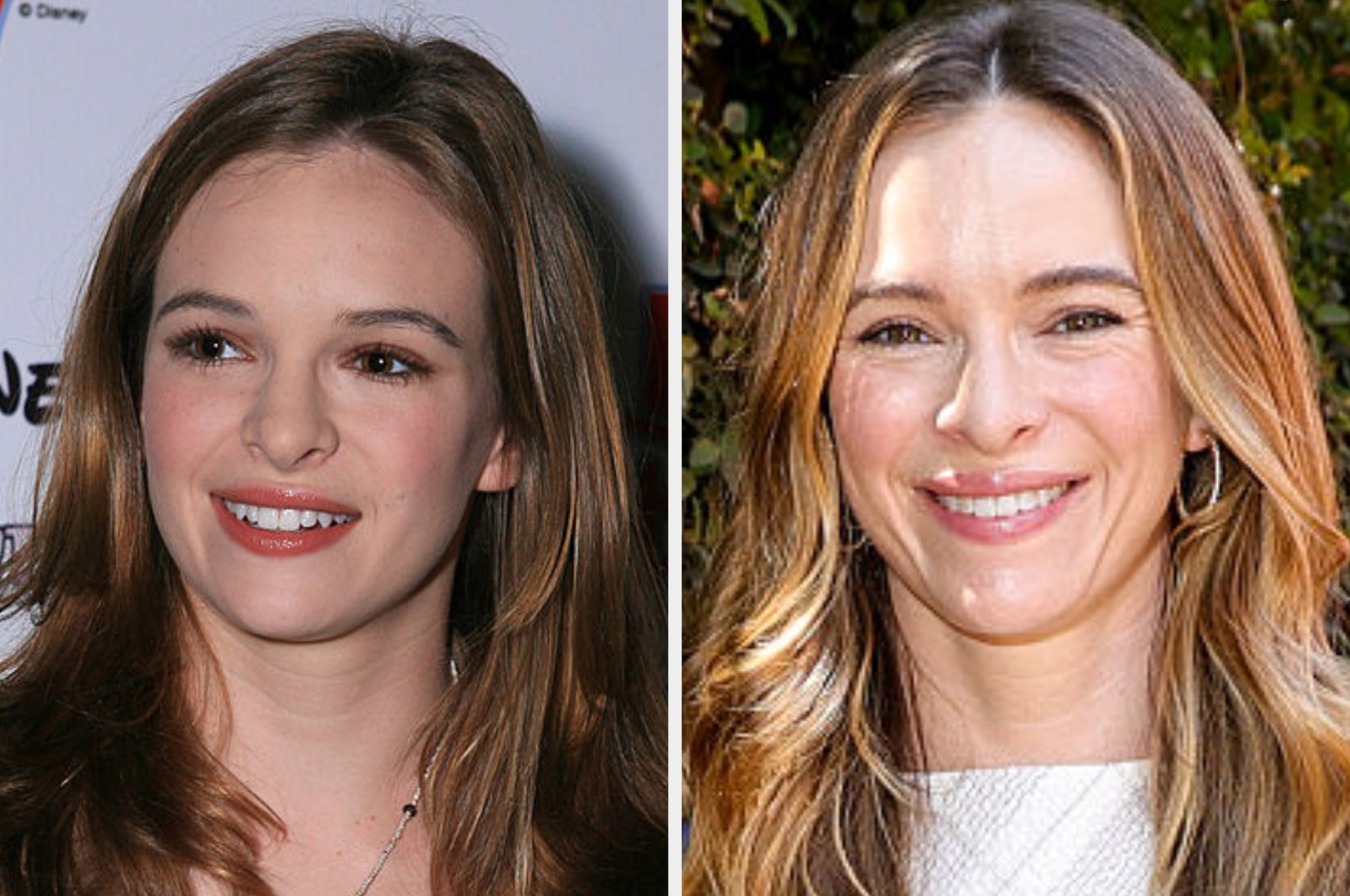 Two side-by-side photos of the aforesaid pistillate astatine antithetic ages, smiling