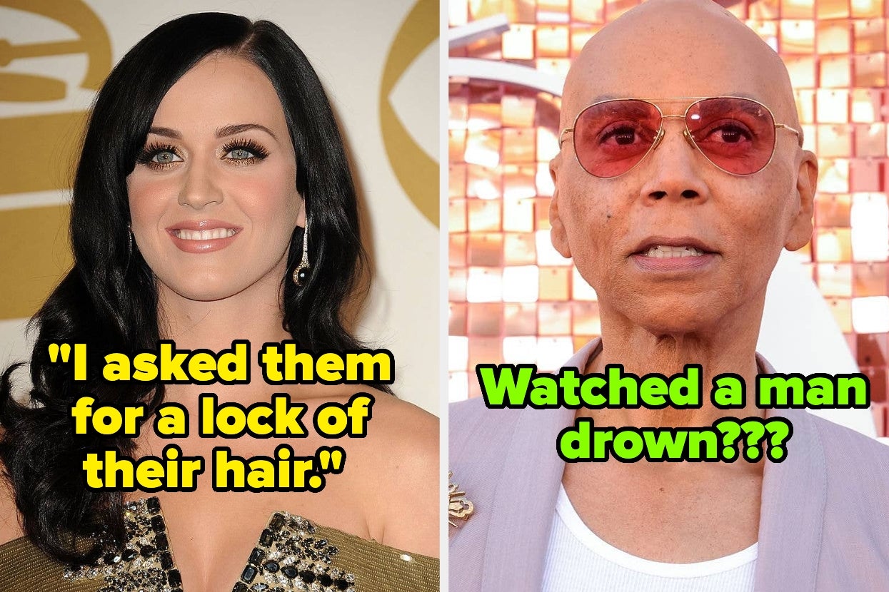 Katy Perry captioned&nbsp;"I asked them for a lock of their hair" and RuPaul captioned "watched a man drown???"