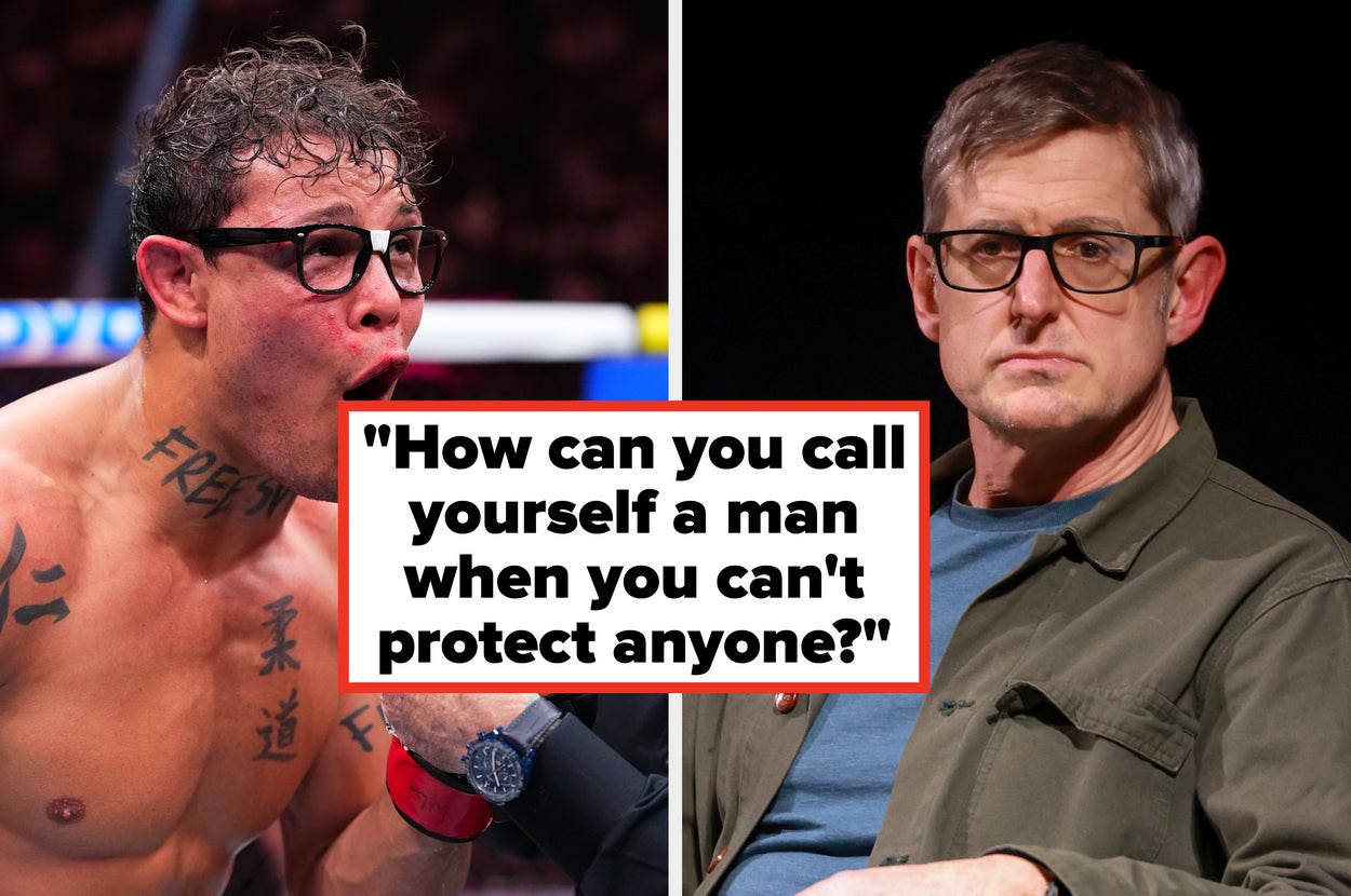 MMA fighter with chest tattoos gives a post-fight interview in the octagon, wearing sports gear and gloves. Interviewer holds a microphone