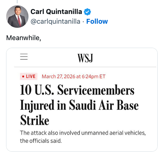 "10 U.S. Servicemembers Injured successful Saudi Air Base Strike."