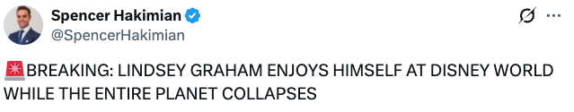  Lindsey Graham enjoys himself astatine  Disney World portion    the full  satellite  collapses."