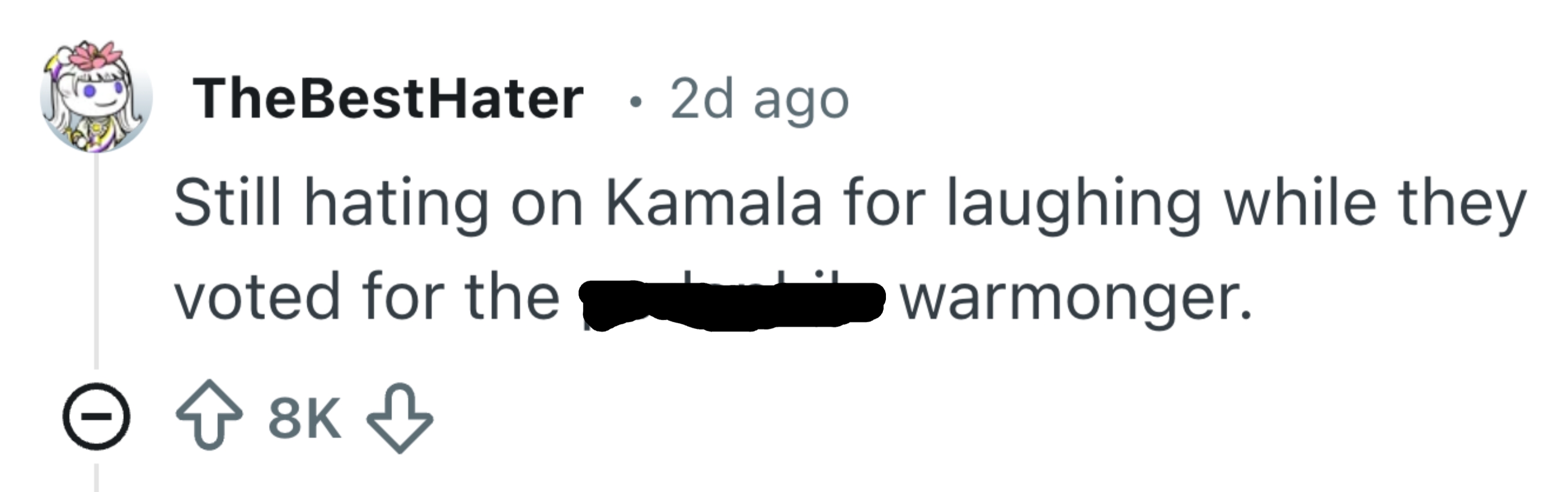 Comment criticizing Kamala for laughing, suggesting hypocrisy by mentioning enactment    for a arguable  figure