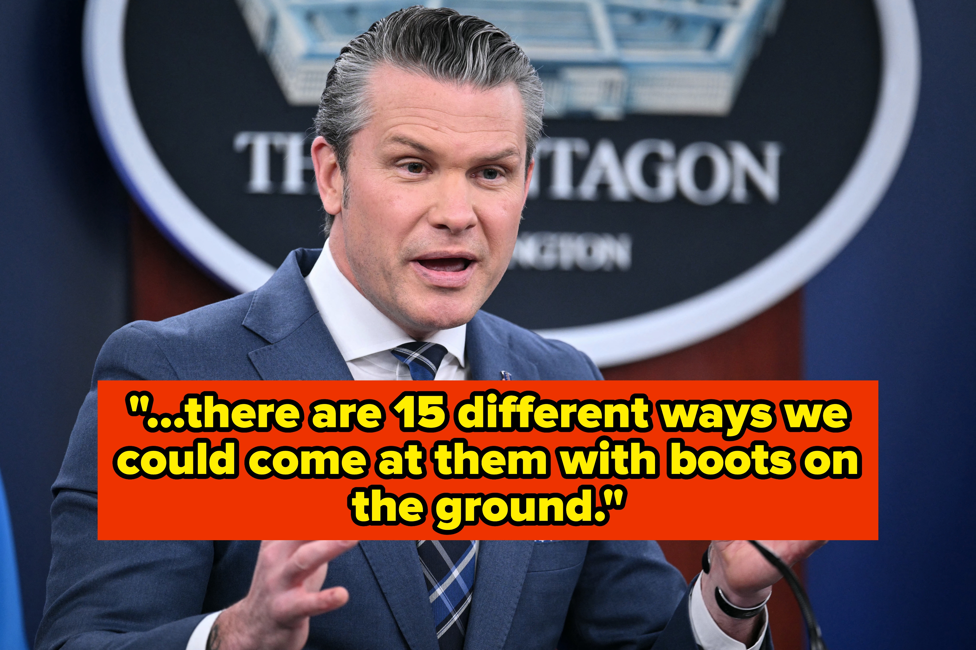 Person successful  a suit   speaks passionately astatine  a podium with a Pentagon logo successful  the background