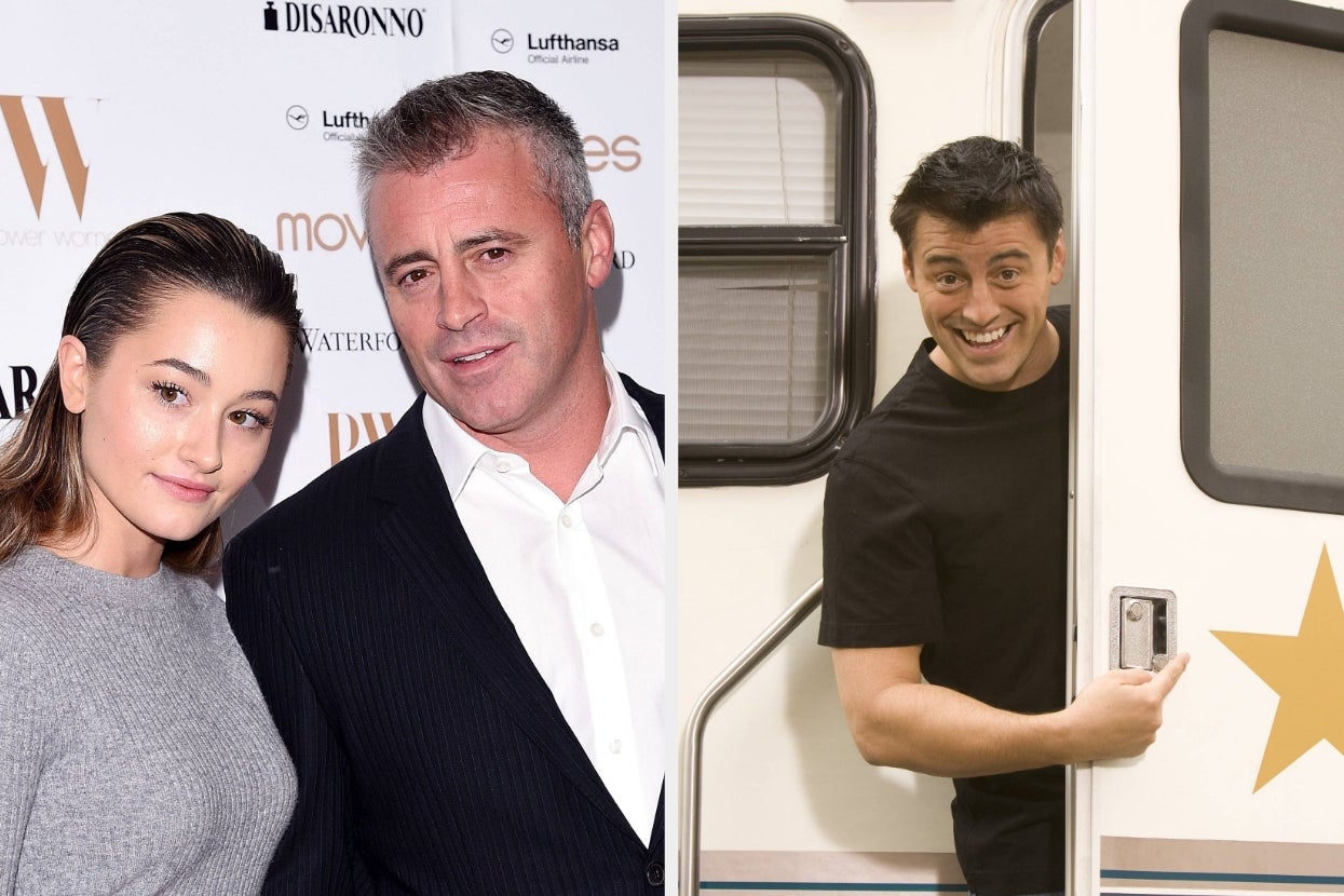 Left: Matt LeBlanc and his daughter. Right:&nbsp;Matt smiling, standing in the open doorway of a trailer
