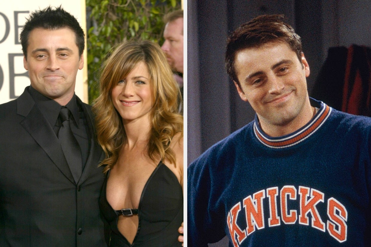 Left:&nbsp;Matt LeBlanc and Jennifer Aniston at an event. Right: Matt in a "Friends" scene