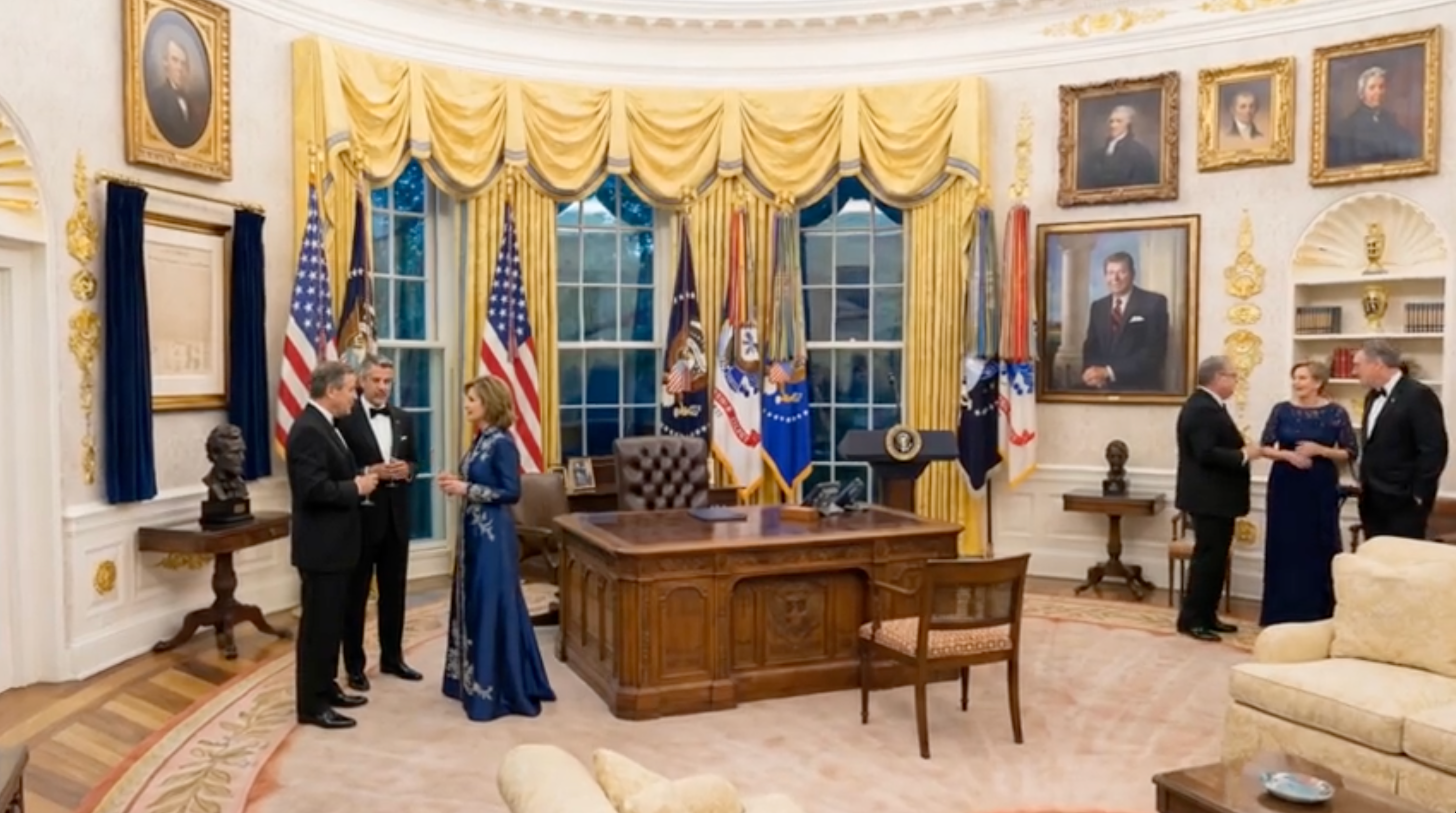 People successful ceremonial attire stitchery successful the Oval Office, engaging successful speech and admiring decor