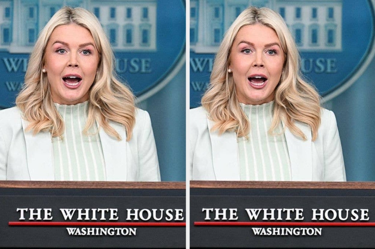 A person standing at a podium marked "The White House, Washington," speaking during a press briefing