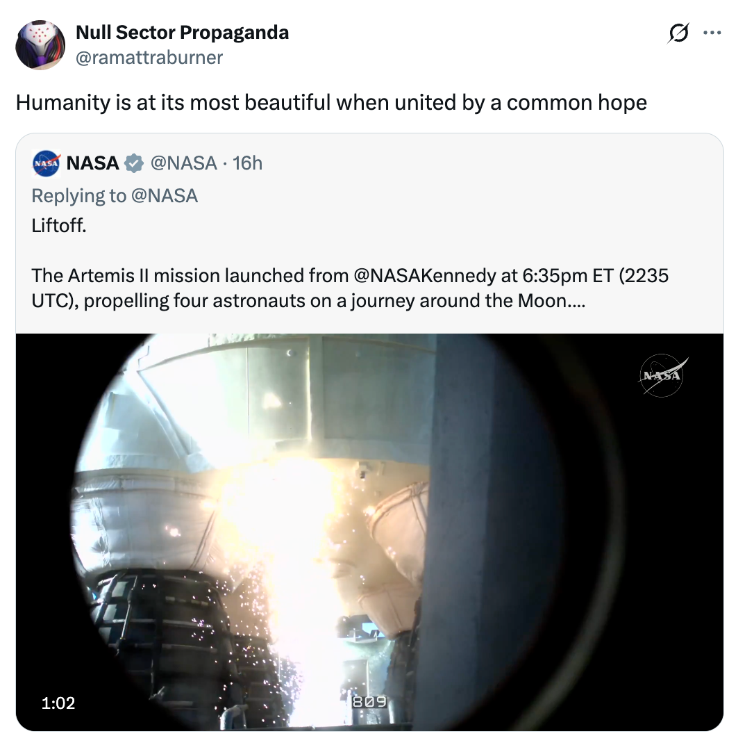 Screenshot of a tweet by NASA astir  the Artemis II ngo  motorboat  with spacecraft imagery, shared by different  idiosyncratic    highlighting unity