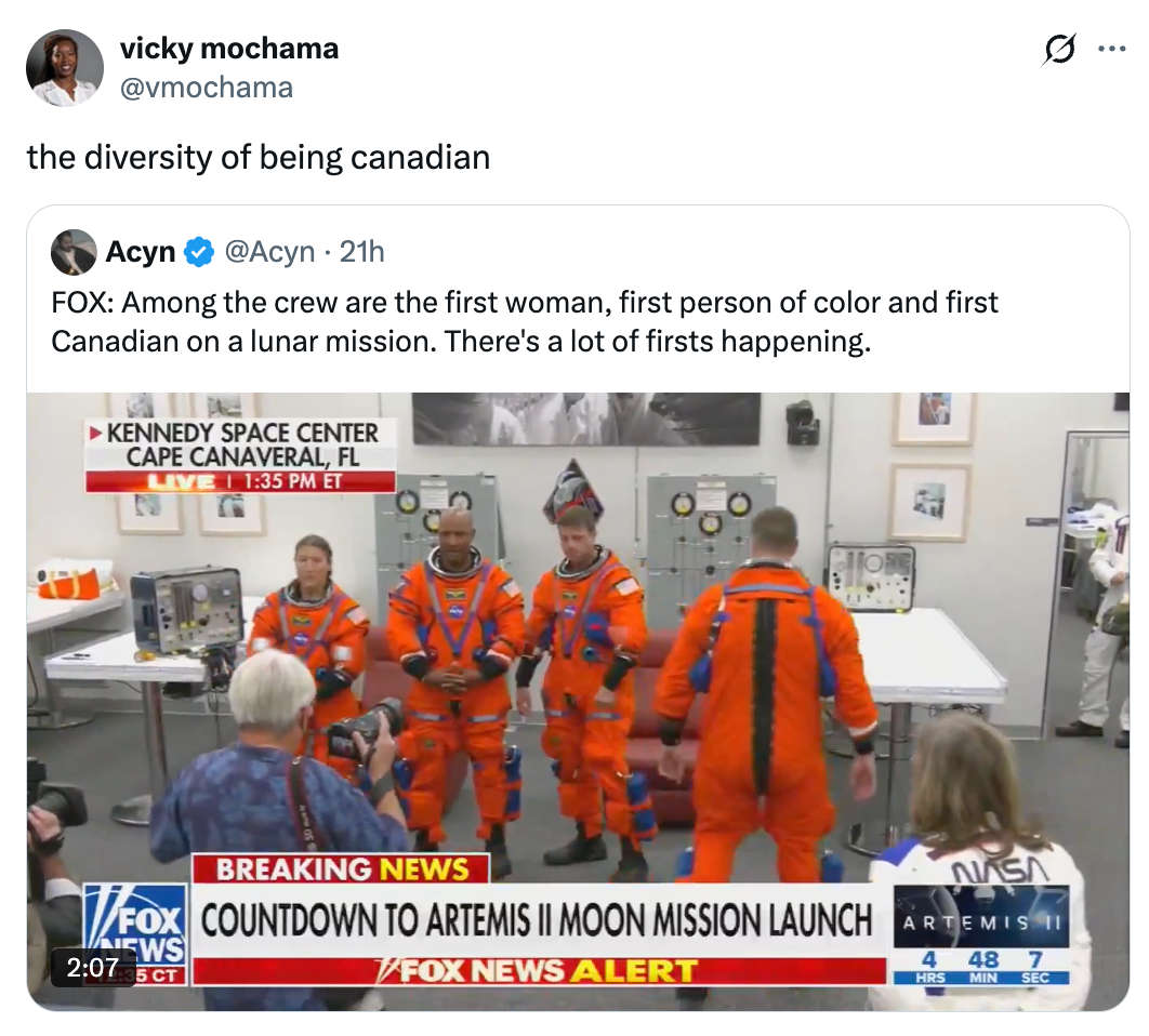 Astronauts successful  orangish  suits hole   for Artemis II satellite  ngo  astatine  Kennedy Space Center. The TV header  mentions diverseness  milestones