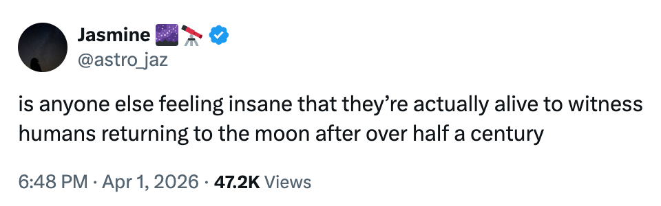 Jasmine connected  societal  media expresses excitement astir  witnessing humans returning to the satellite  aft  implicit    fractional  a century