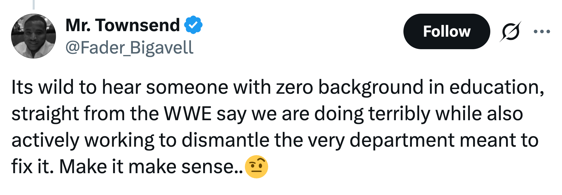 Tweet kritiserer noen fra WWE for å kommentere utdanning mens de undergraver systemet som var ment å fikse det