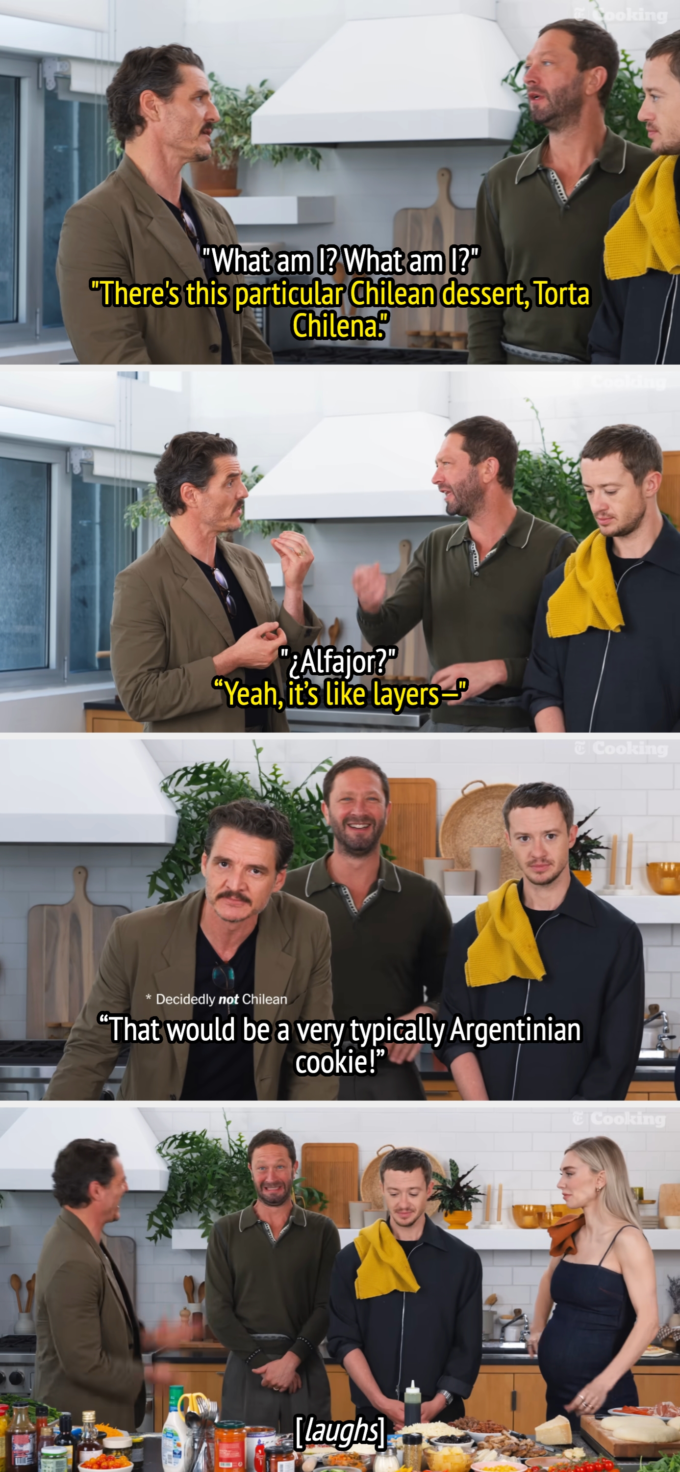 Three radical   successful  a room  sermon   desserts. One mentions a Chilean dessert, different  corrects to an Argentinian cookie, and they each  laugh