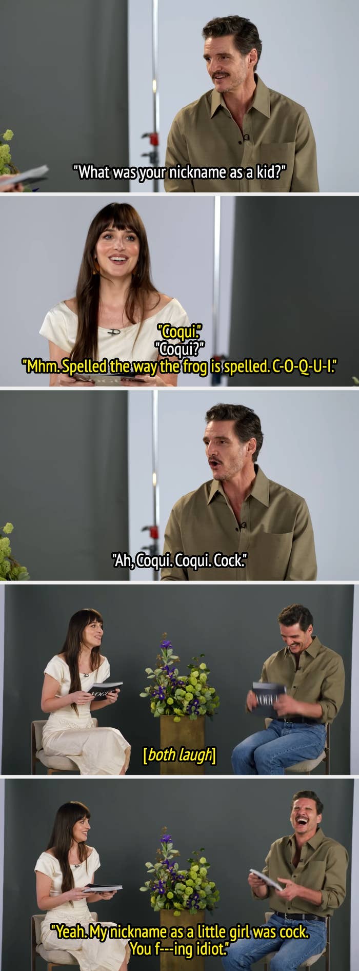 Two radical   sitting and laughing during an interview. One idiosyncratic   shares a puerility  nickname communicative   related to a frog