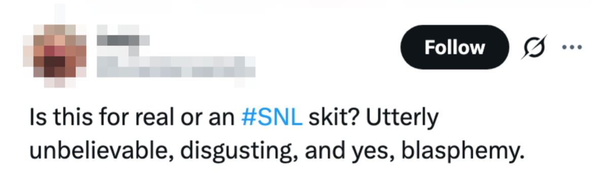 Tweet stiller spørsmål ved hendelsens virkelighet, sammenlignes med SNL-skit, og kaller det utrolig og blasfemisk