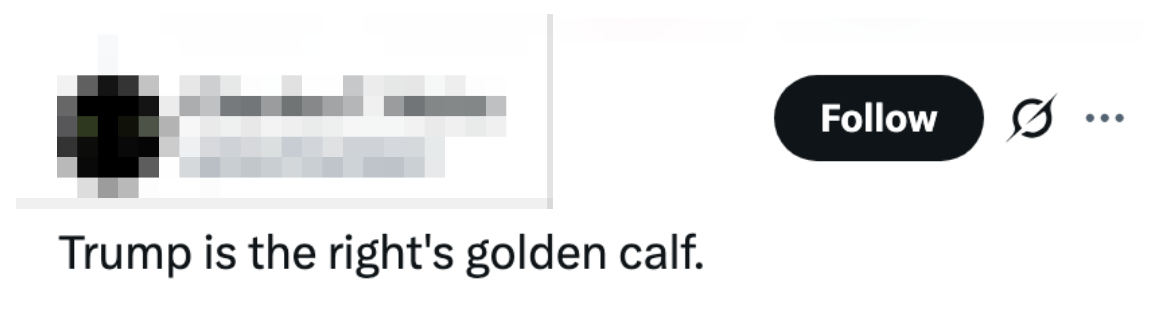 Tweet med teksten: "Trump er høyresidens gullkalv."