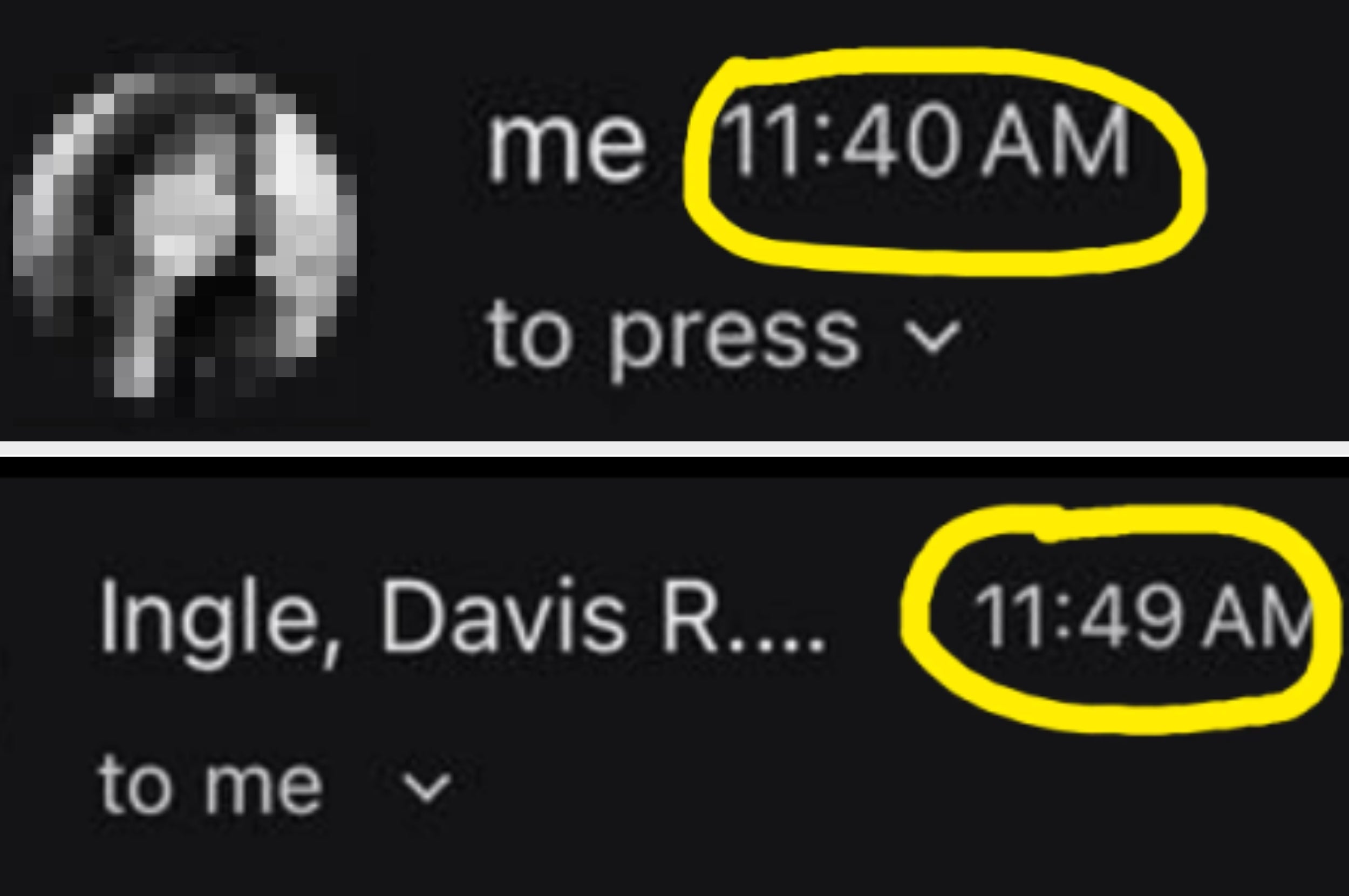 Tidsstempler på e-post viser at 