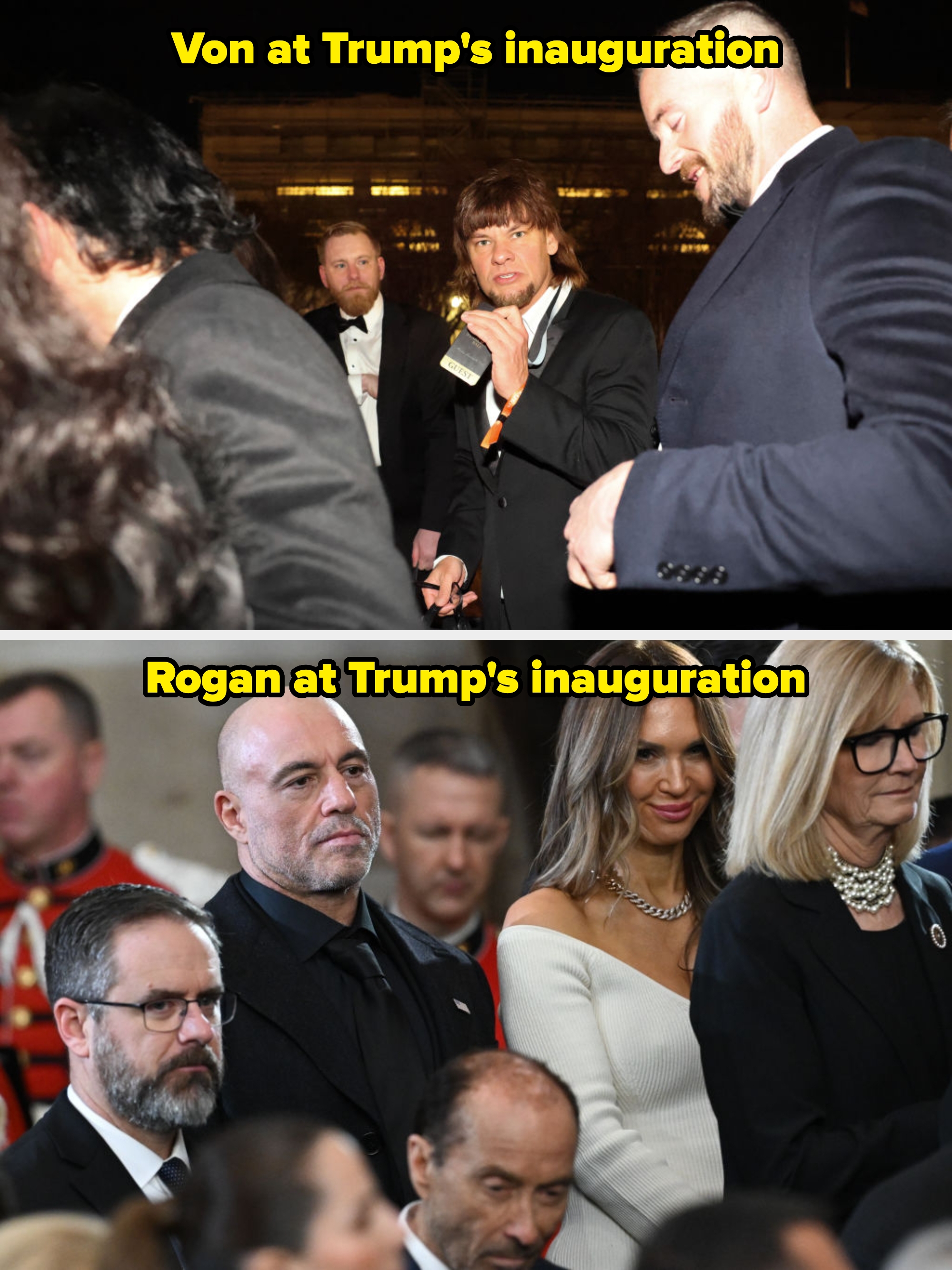 People attending a ceremonial  event; 1  pistillate   successful  an off-shoulder dress, others successful  suits