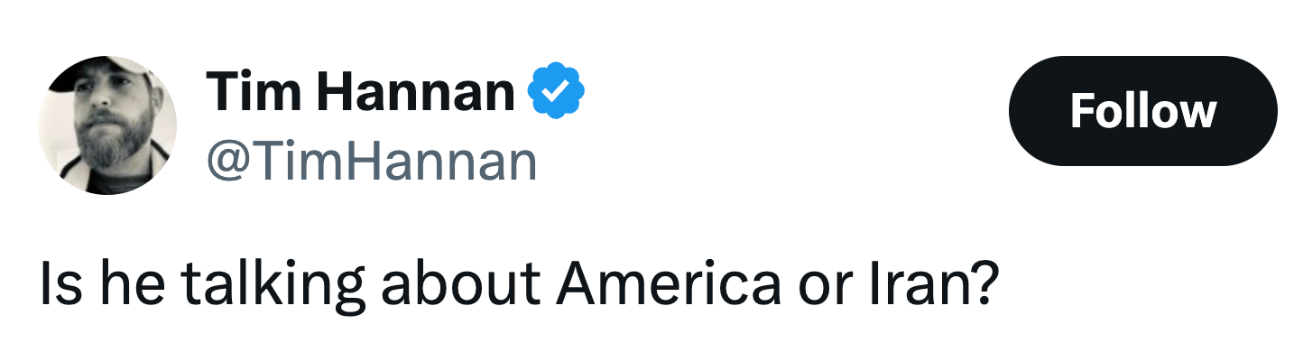 Tweet med spørsmål om en uttalelse gjelder Amerika eller Iran