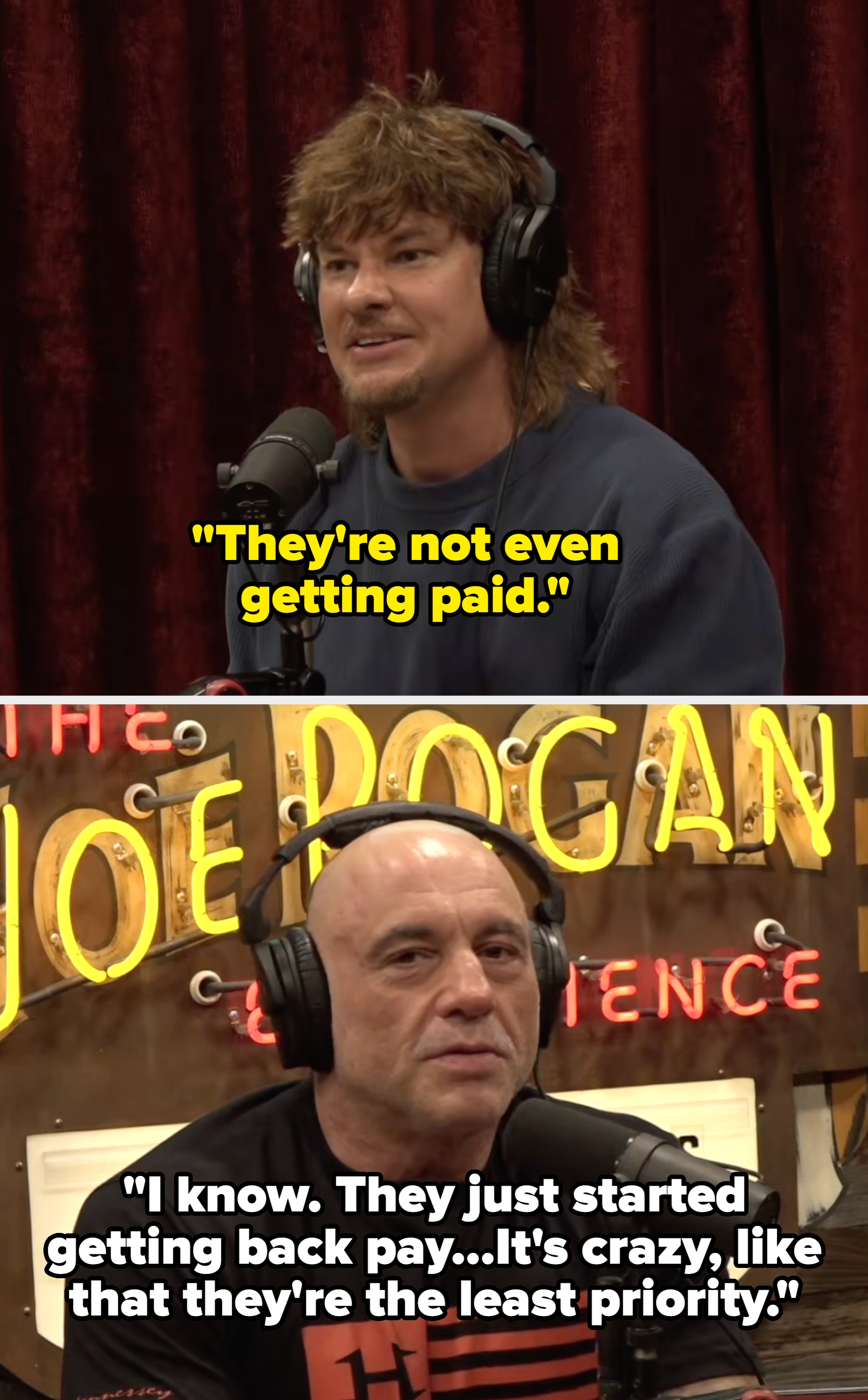 Person with headphones speaking into a microphone during a podcast recording