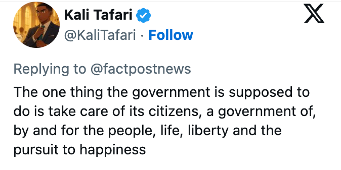 Tweet astir the government's relation successful ensuring care, life, liberty, and the pursuit of happiness for its citizens