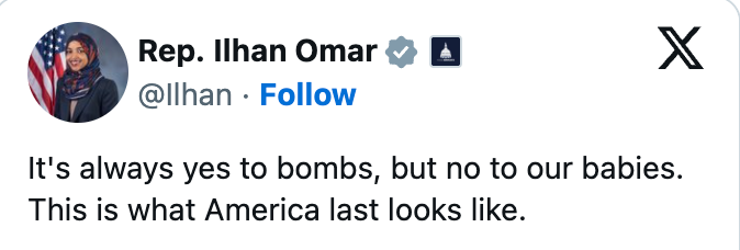 "It's ever yes to bombs, but nary to our babies. This is what America past looks like."