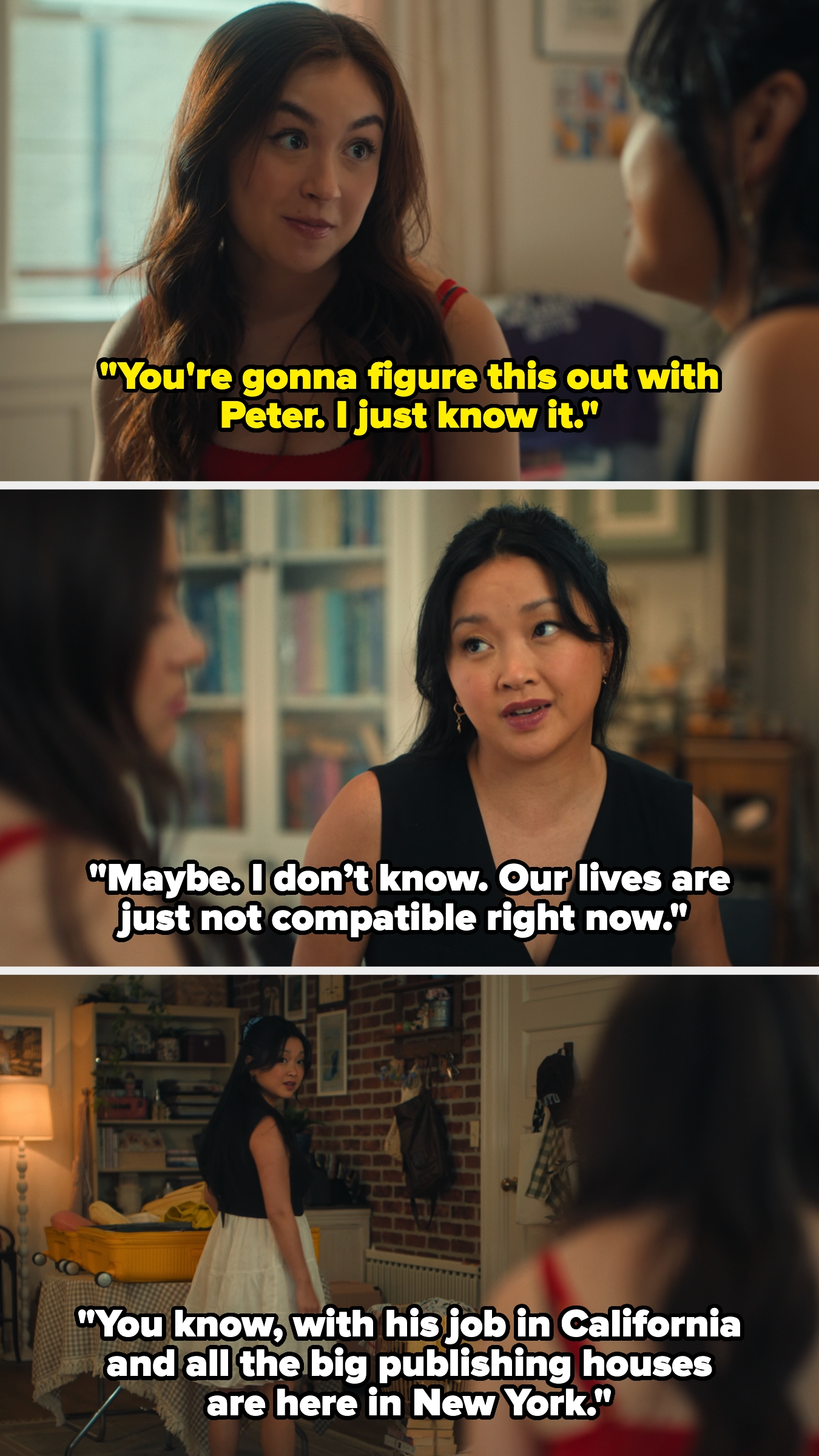 Lara Jean and Kitty speech astir Peter and Lara Jean's narration and however their lives aren't compatible close now