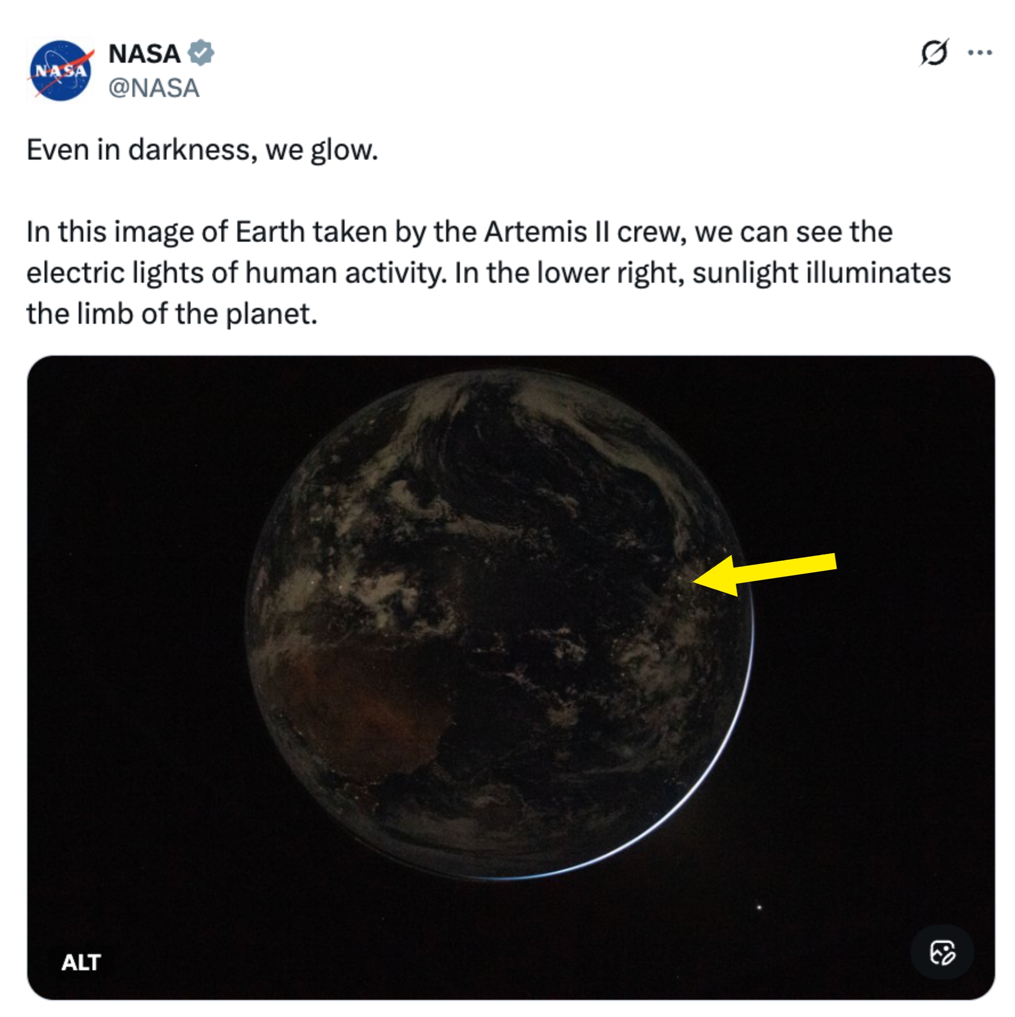 View of Earth from abstraction with disposable metropolis lights and the prima illuminating portion of the planet's edge, highlighting quality enactment and earthy beauty