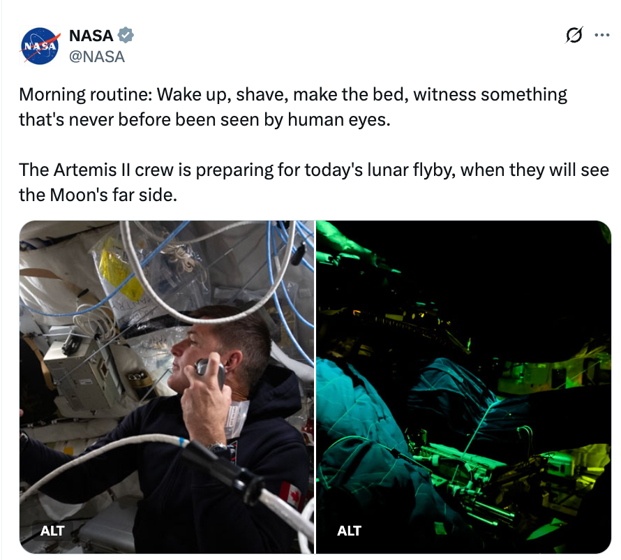 NASA tweet astir Artemis II crew's lunar flyby preparation; includes images of the unit moving wrong a spacecraft